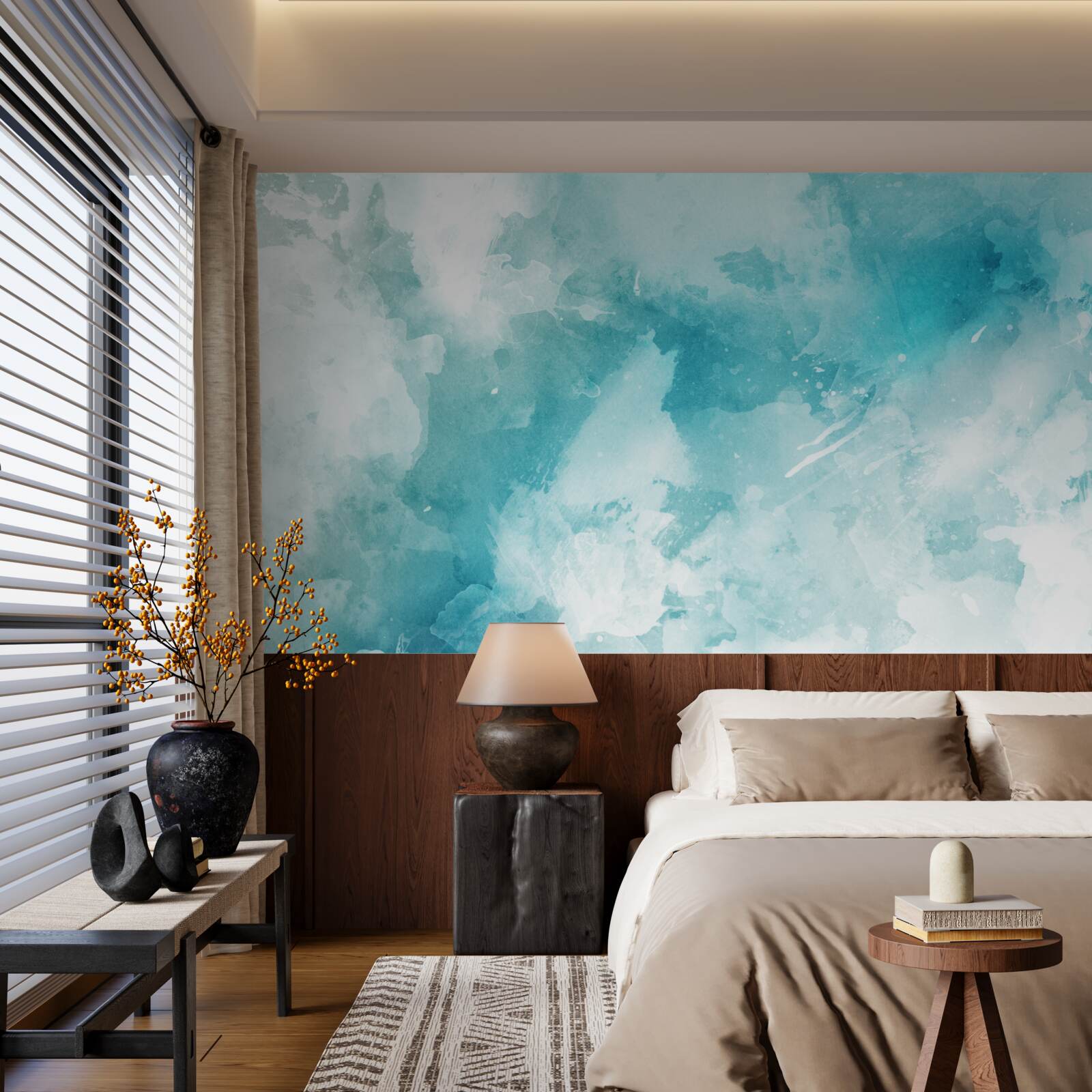 Fotobehang wit marmer met blauwe tint