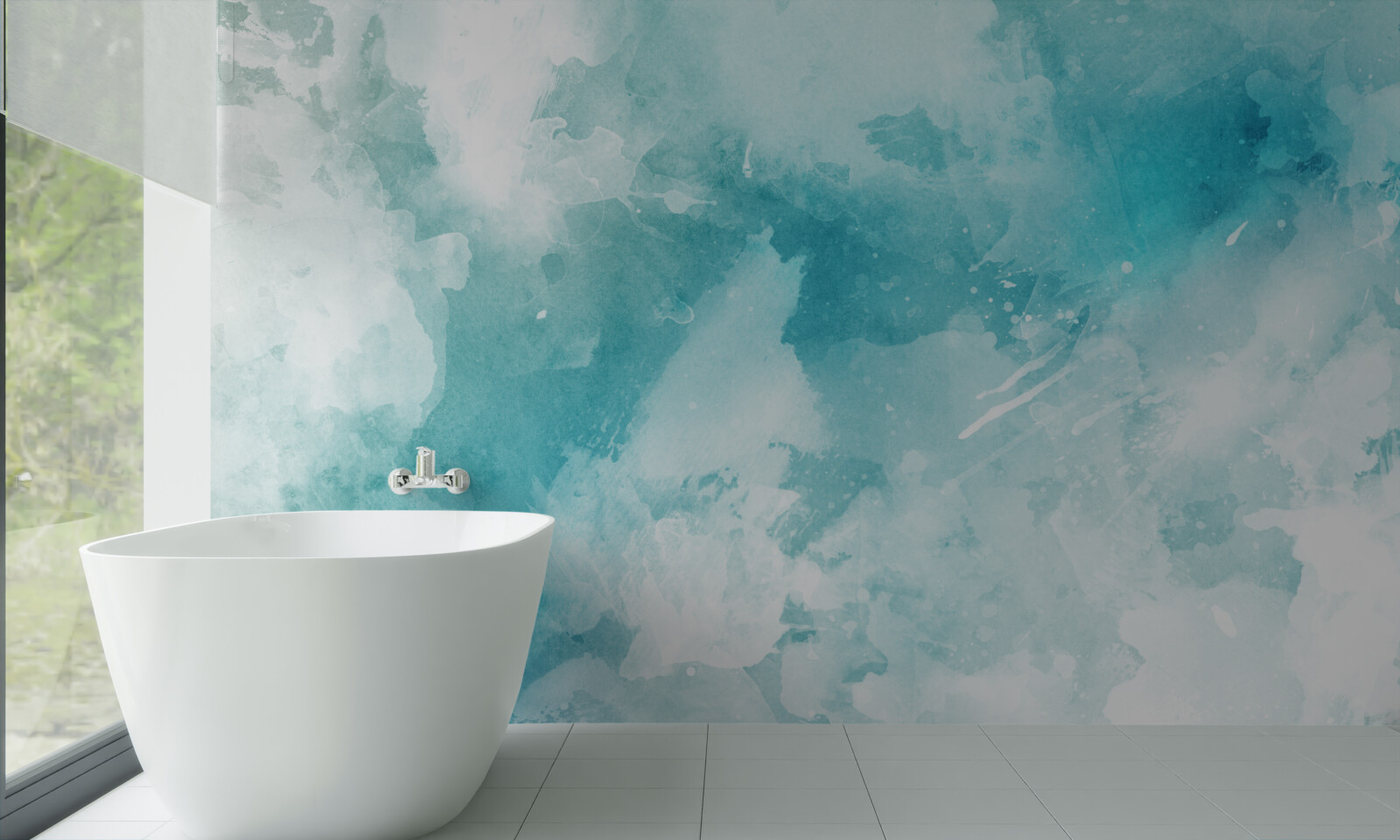 Fotobehang wit marmer met blauwe tint