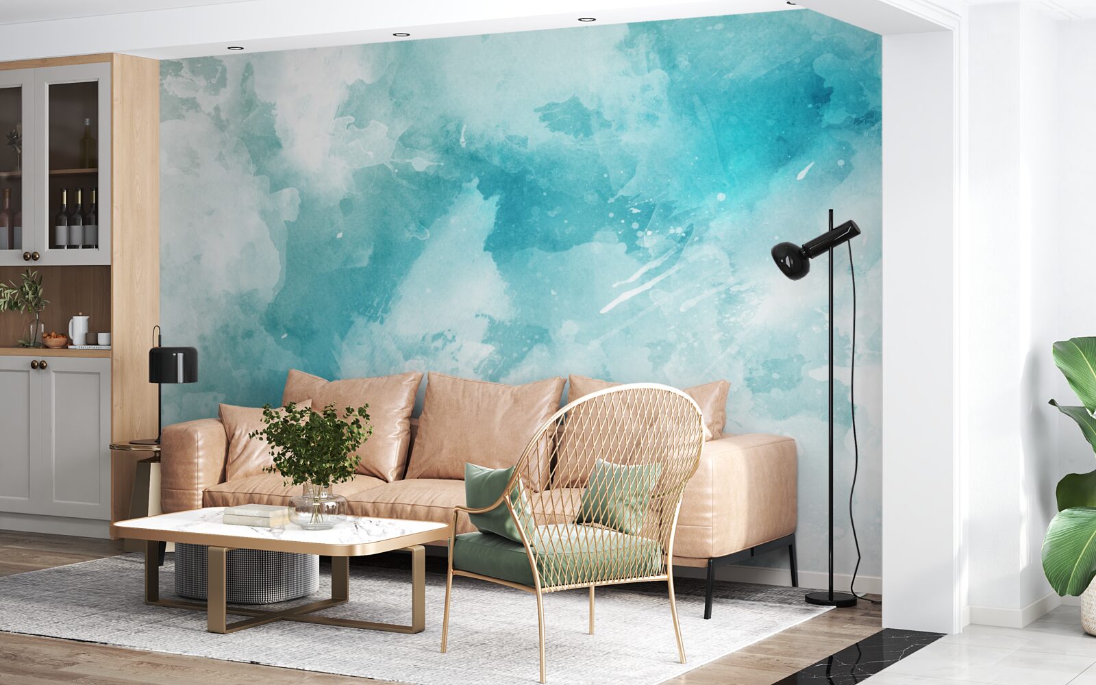 Fotobehang wit marmer met blauwe tint