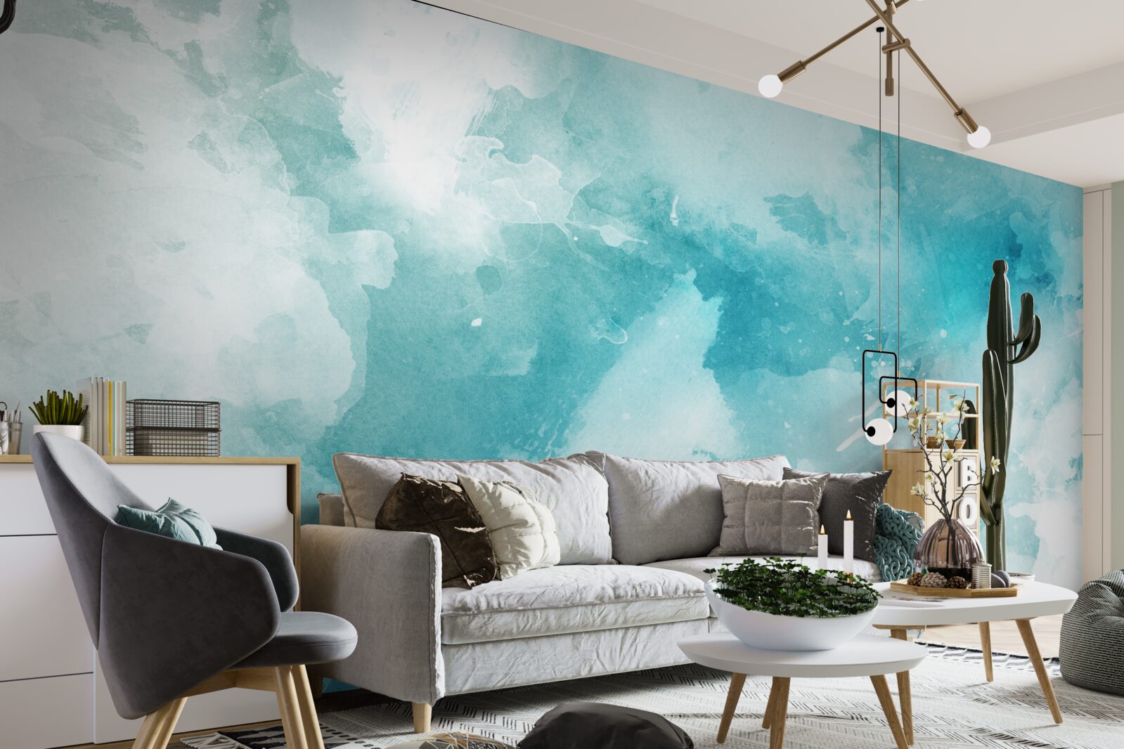 Fotobehang wit marmer met blauwe tint