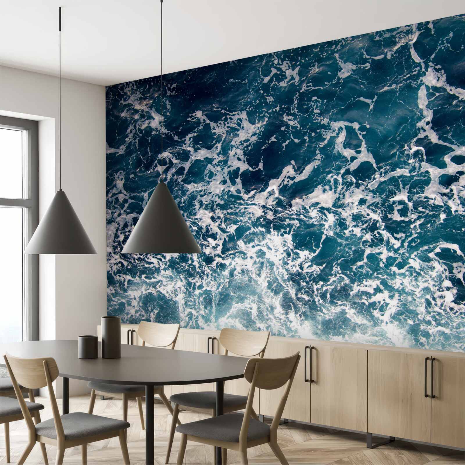 Fotobehang aanzwellende golven van azuurblauwe kleur