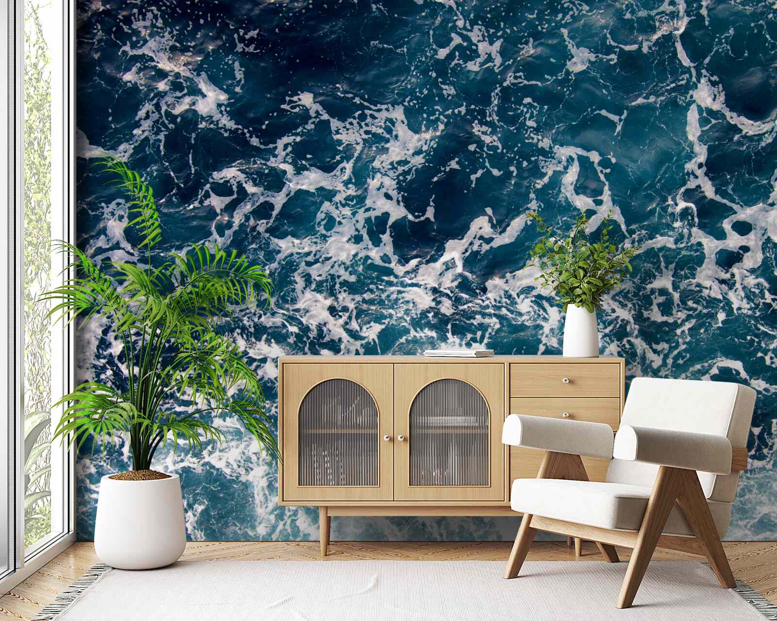 Fotobehang aanzwellende golven van azuurblauwe kleur