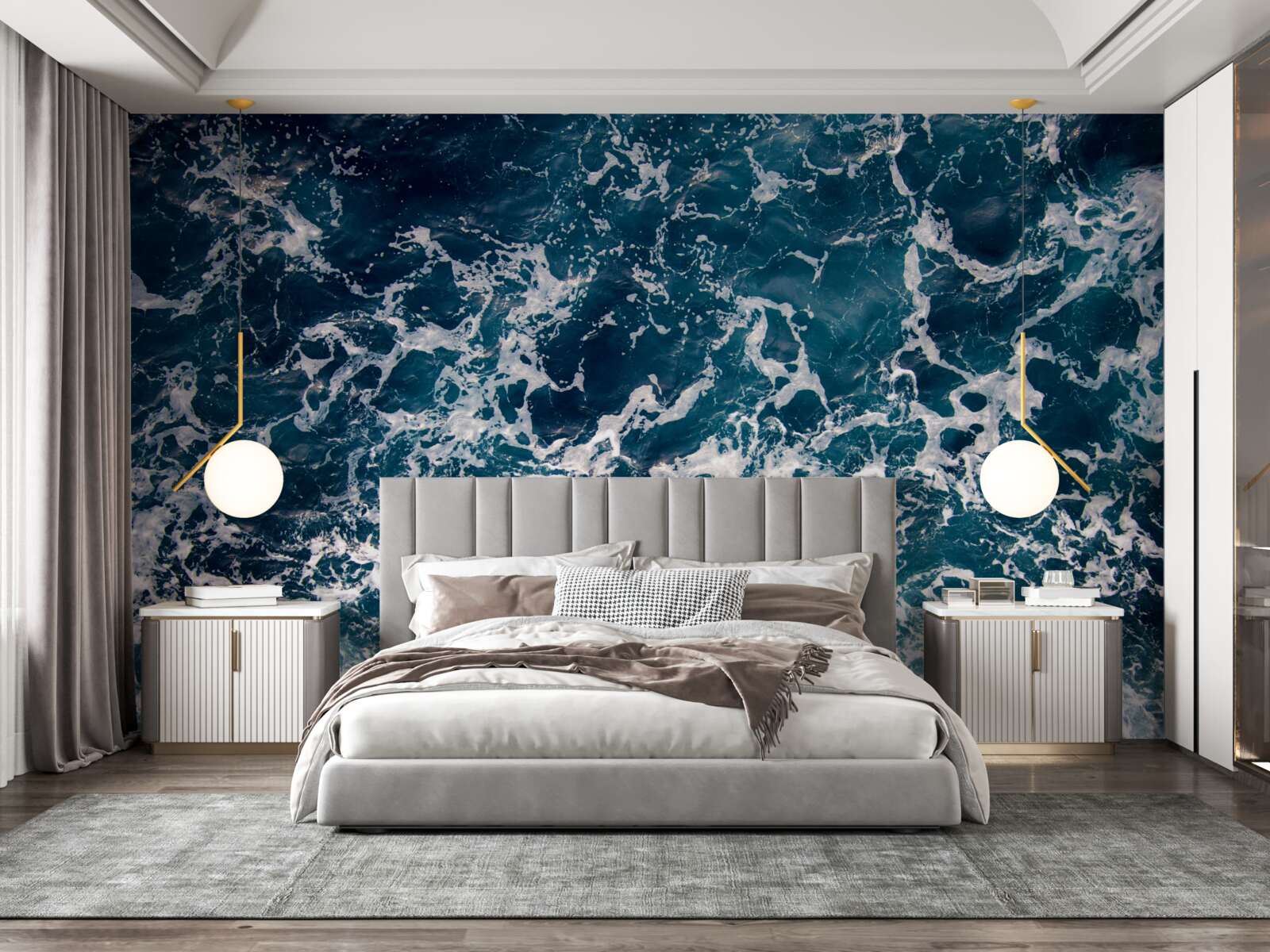 Fotobehang aanzwellende golven van azuurblauwe kleur