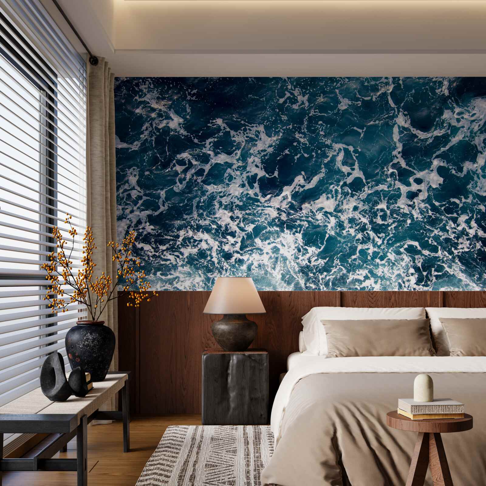 Fotobehang aanzwellende golven van azuurblauwe kleur