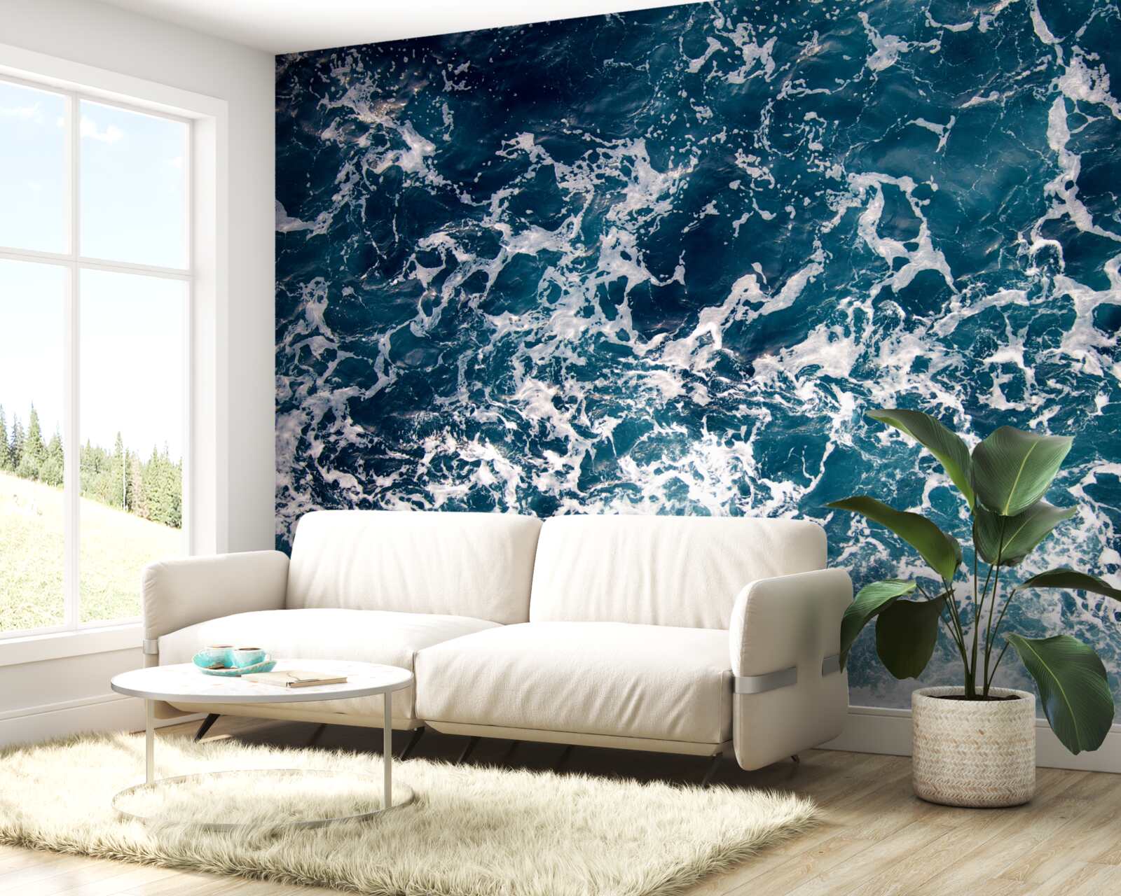 Fotobehang aanzwellende golven van azuurblauwe kleur