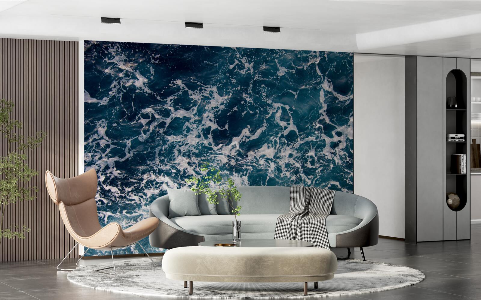 Fotobehang aanzwellende golven van azuurblauwe kleur