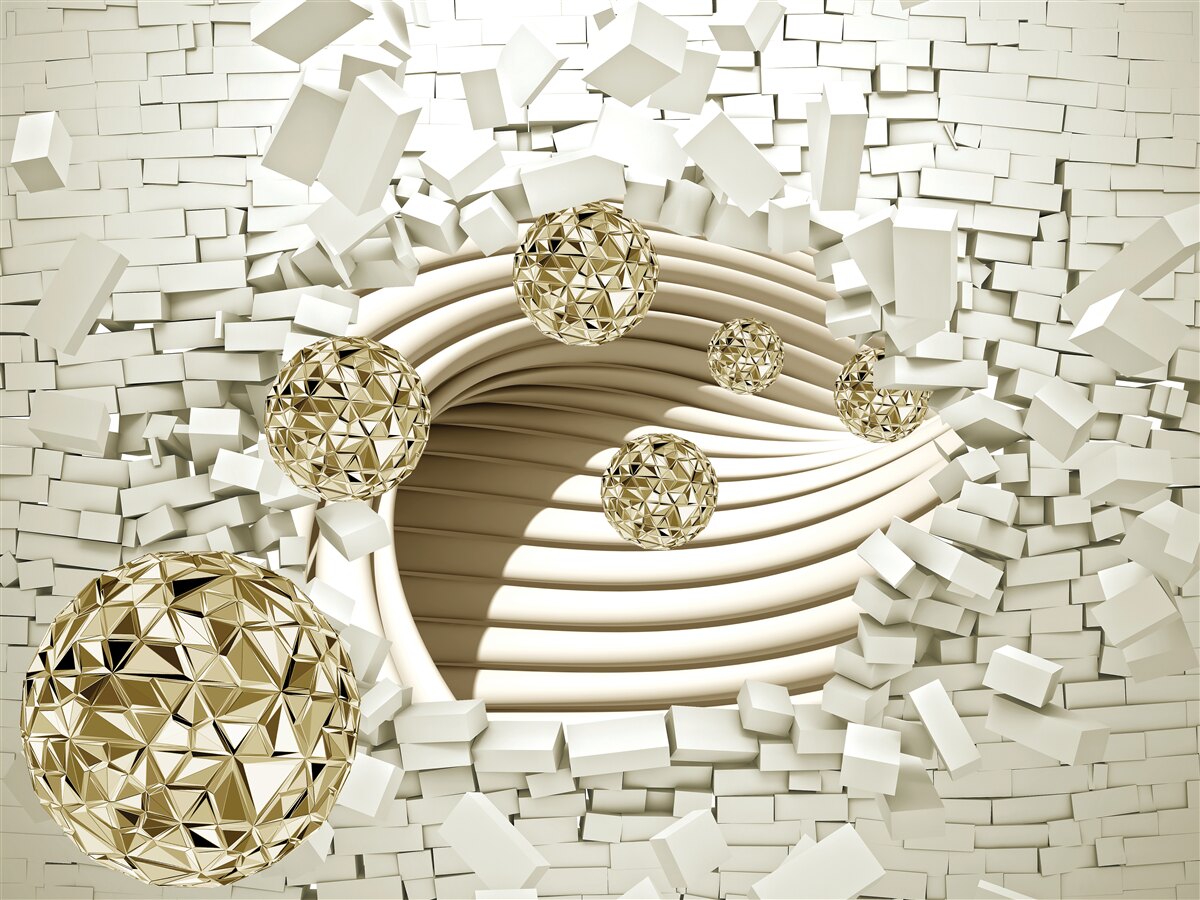 Fotobehang conceptuele ballen slaan tegen een stenen muur