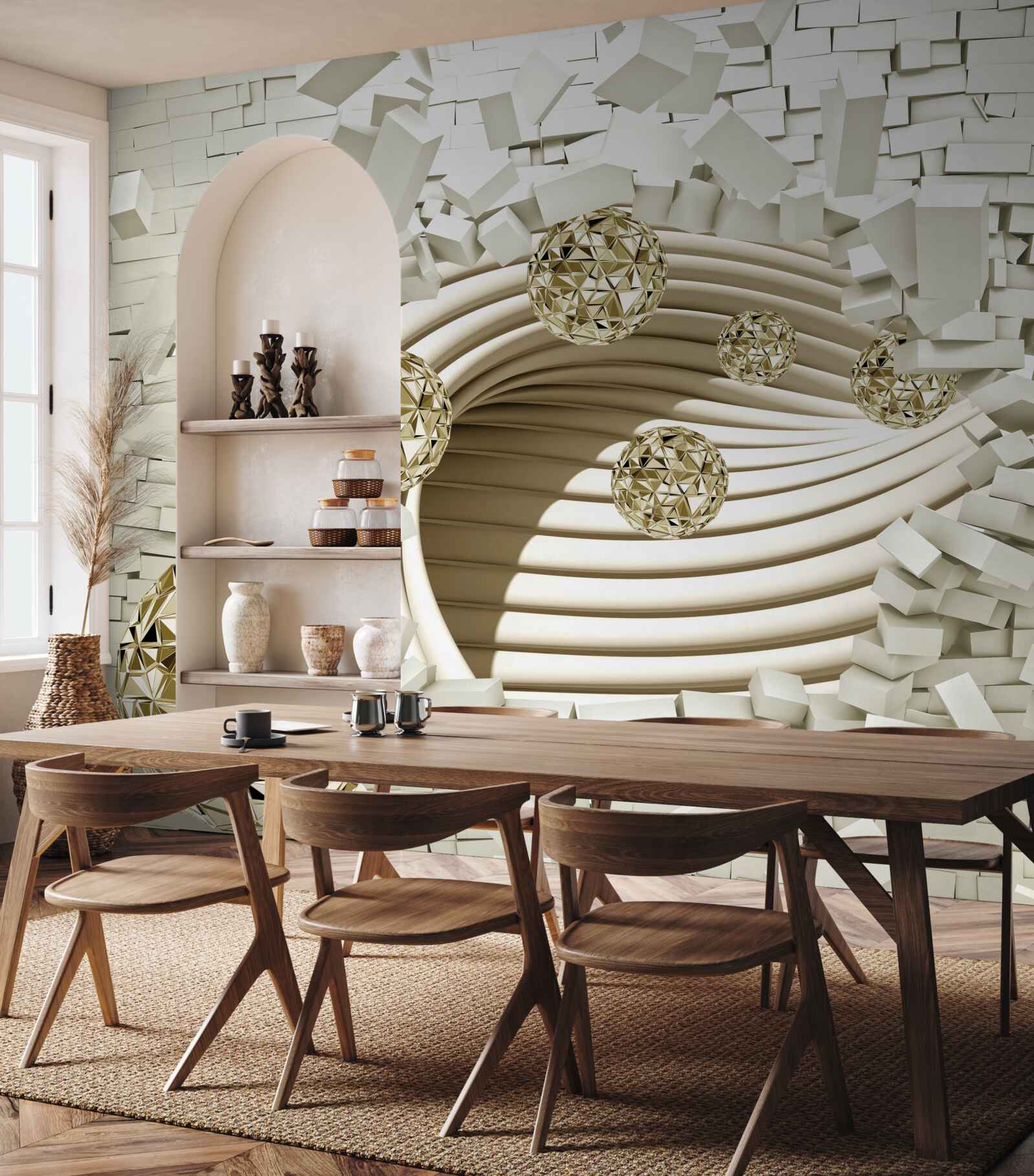 Fotobehang conceptuele ballen slaan tegen een stenen muur