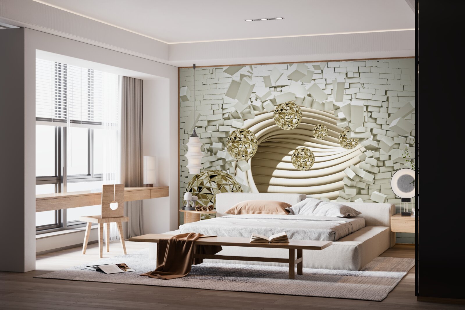 Fotobehang conceptuele ballen slaan tegen een stenen muur