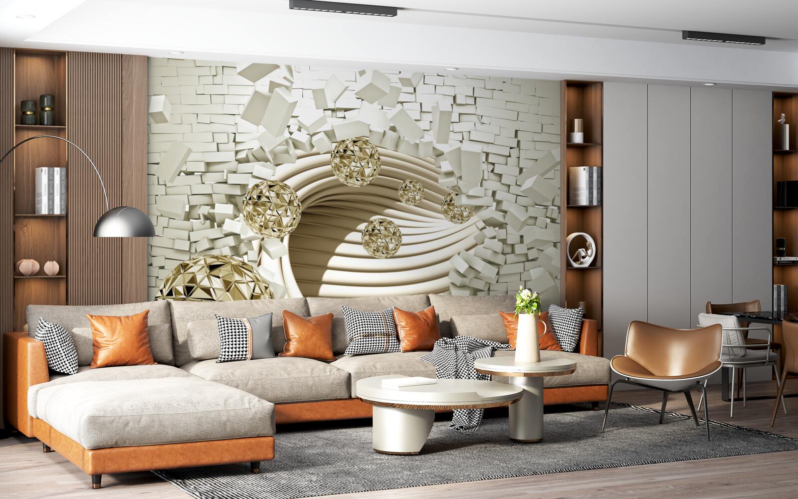 Fotobehang conceptuele ballen slaan tegen een stenen muur