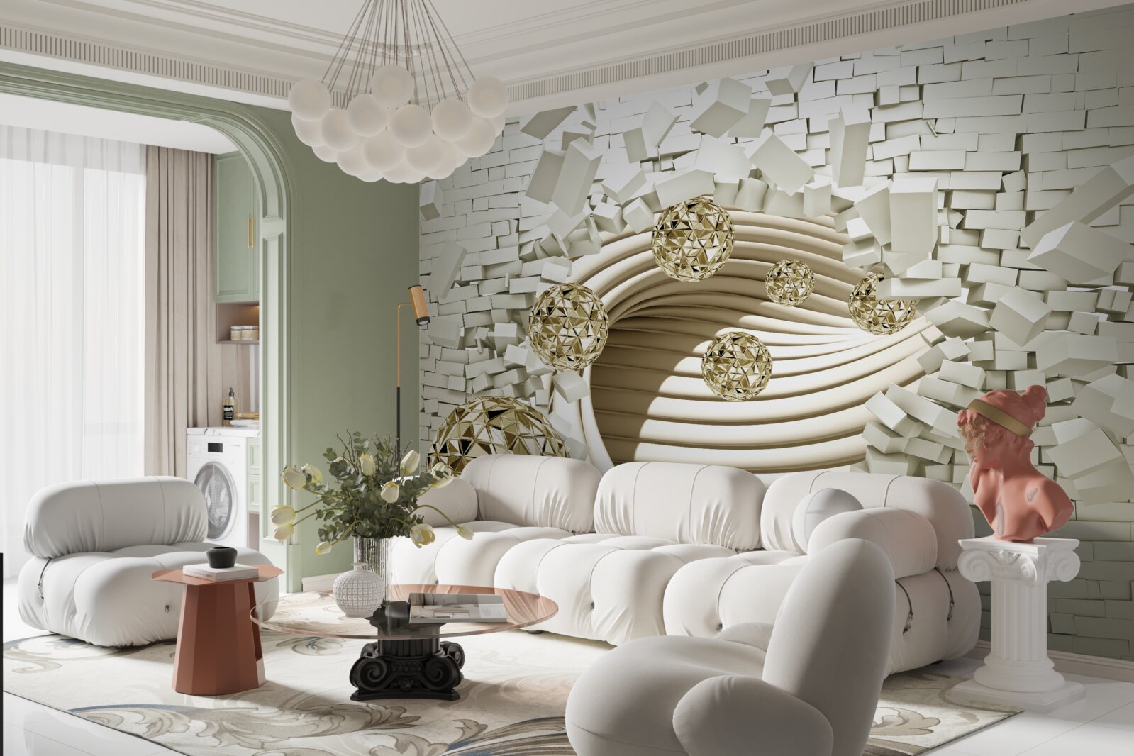 Fotobehang conceptuele ballen slaan tegen een stenen muur