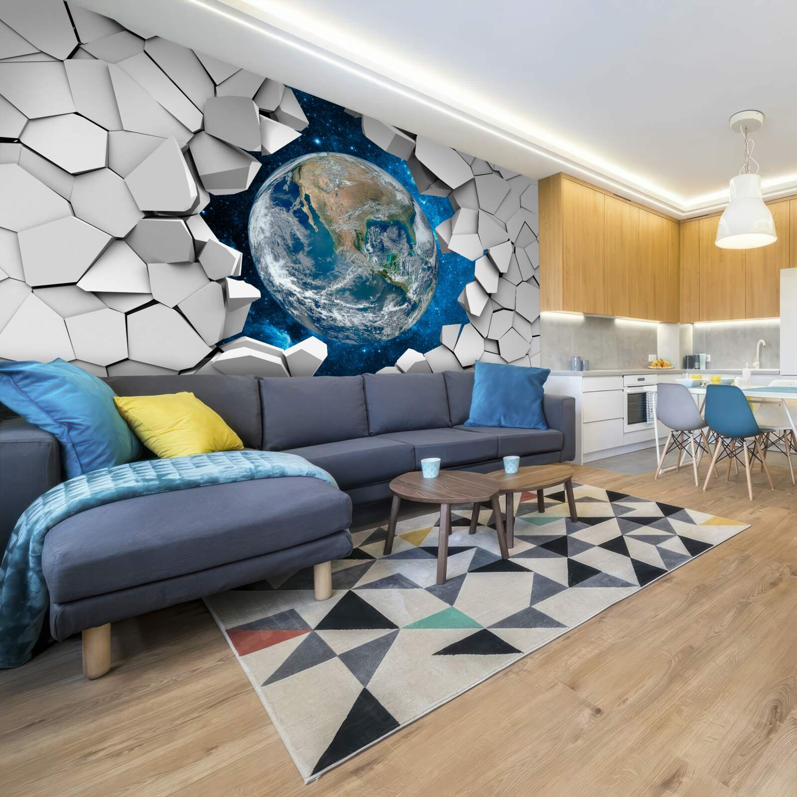 Fotobehang zicht op de site door een gebroken muur