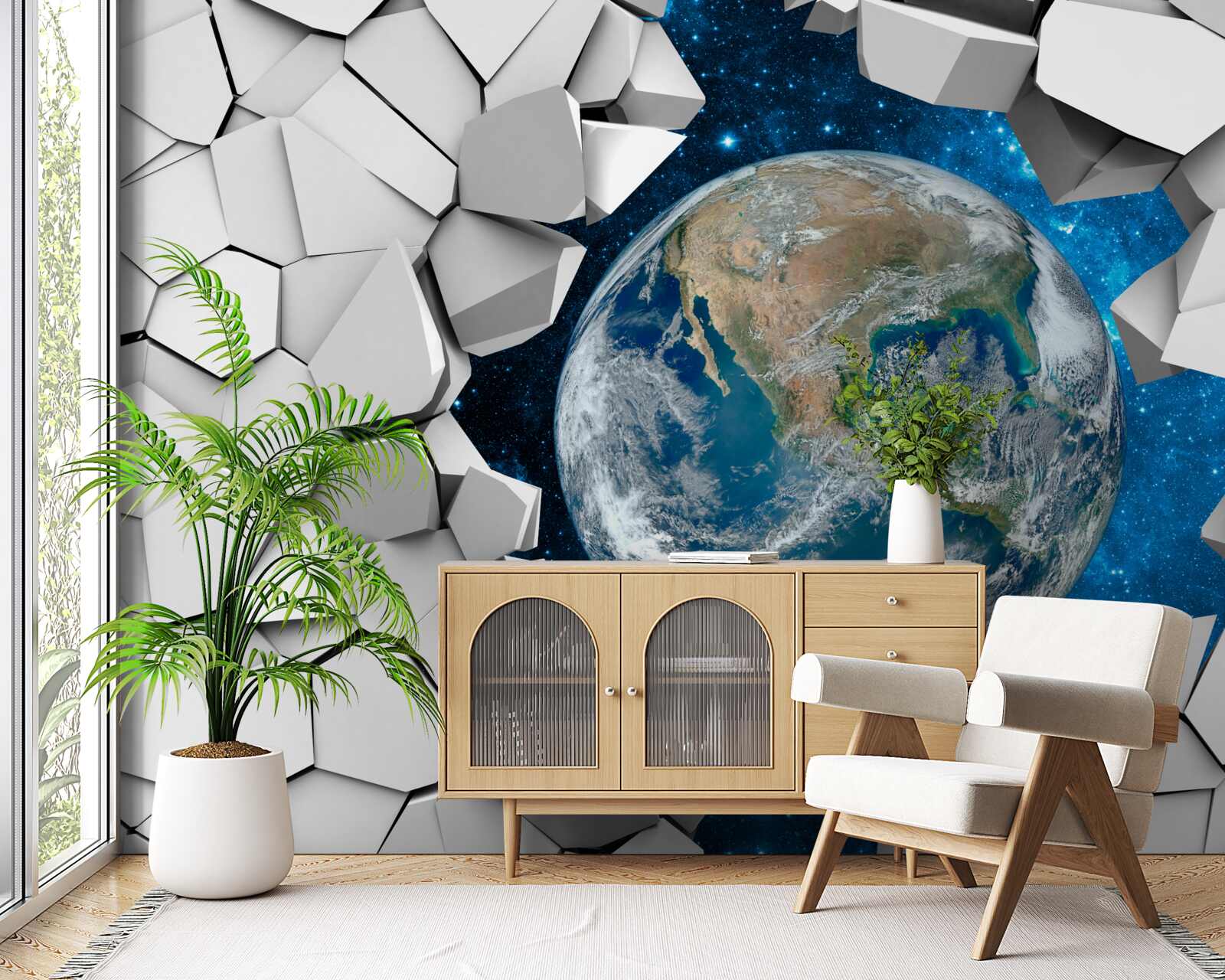 Fotobehang zicht op de site door een gebroken muur