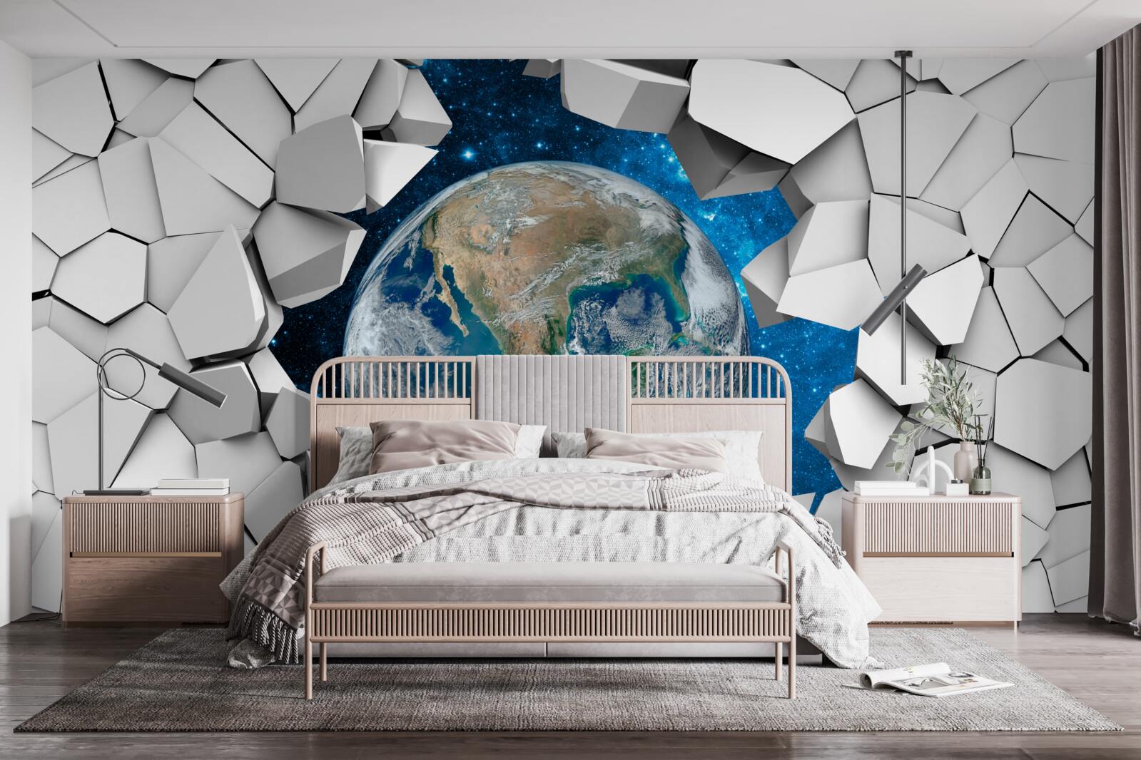 Fotobehang zicht op de site door een gebroken muur