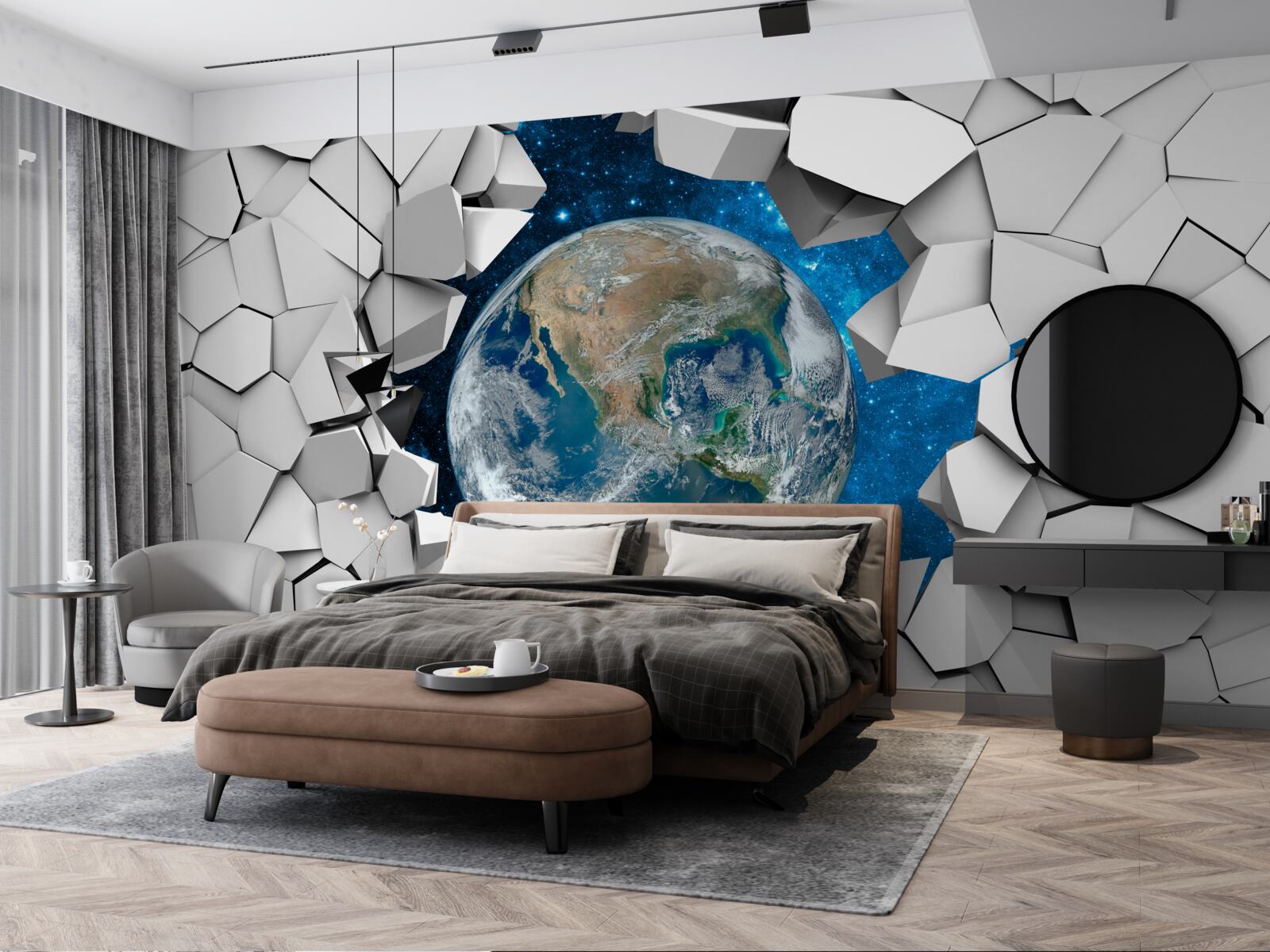 Fotobehang zicht op de site door een gebroken muur