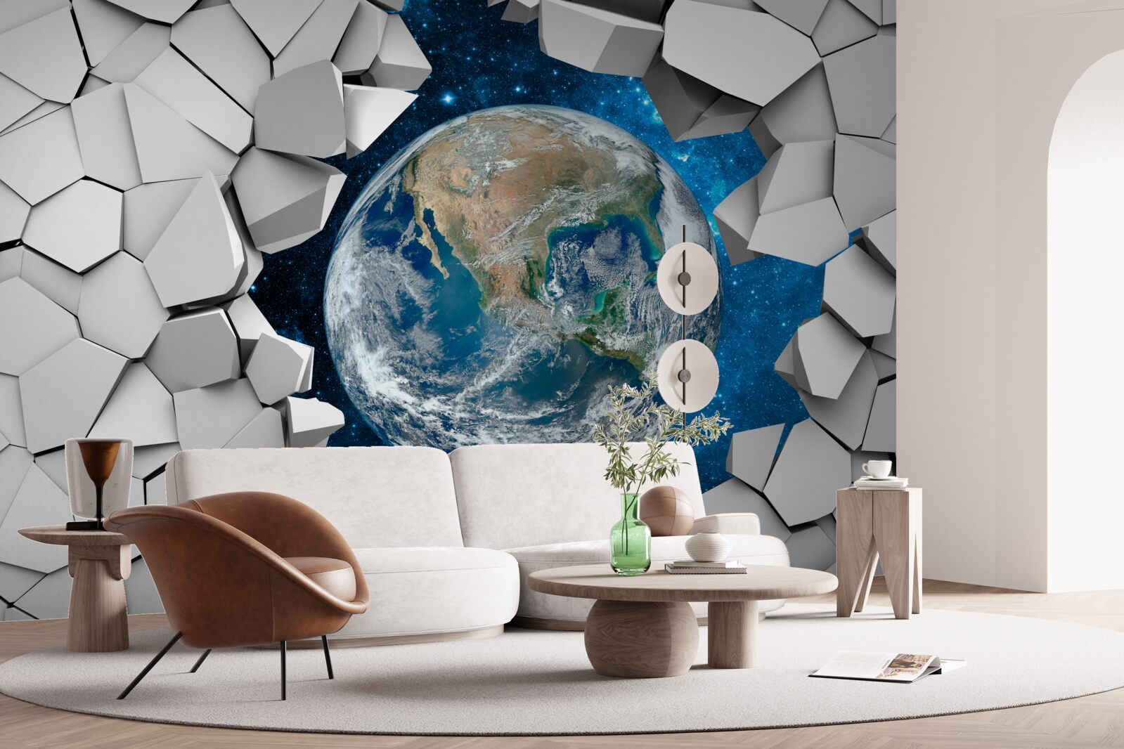 Fotobehang zicht op de site door een gebroken muur