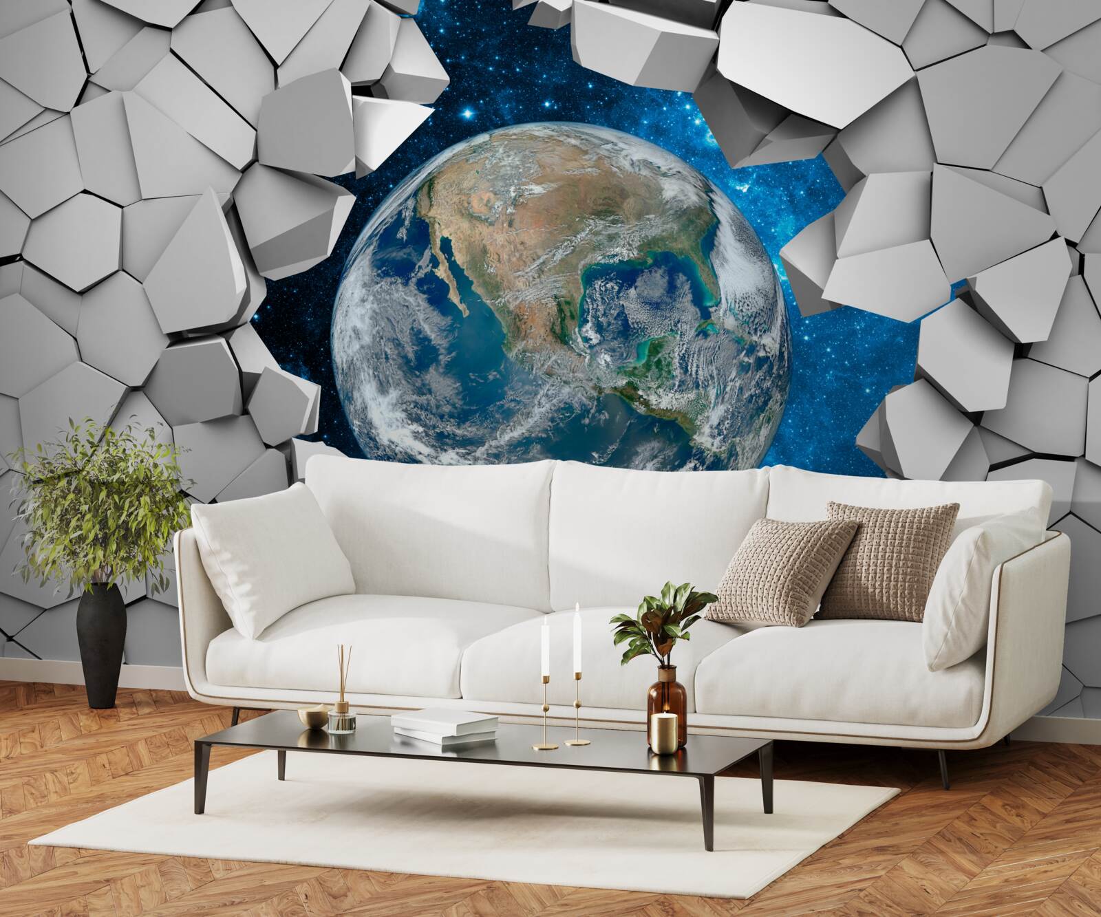 Fotobehang zicht op de site door een gebroken muur