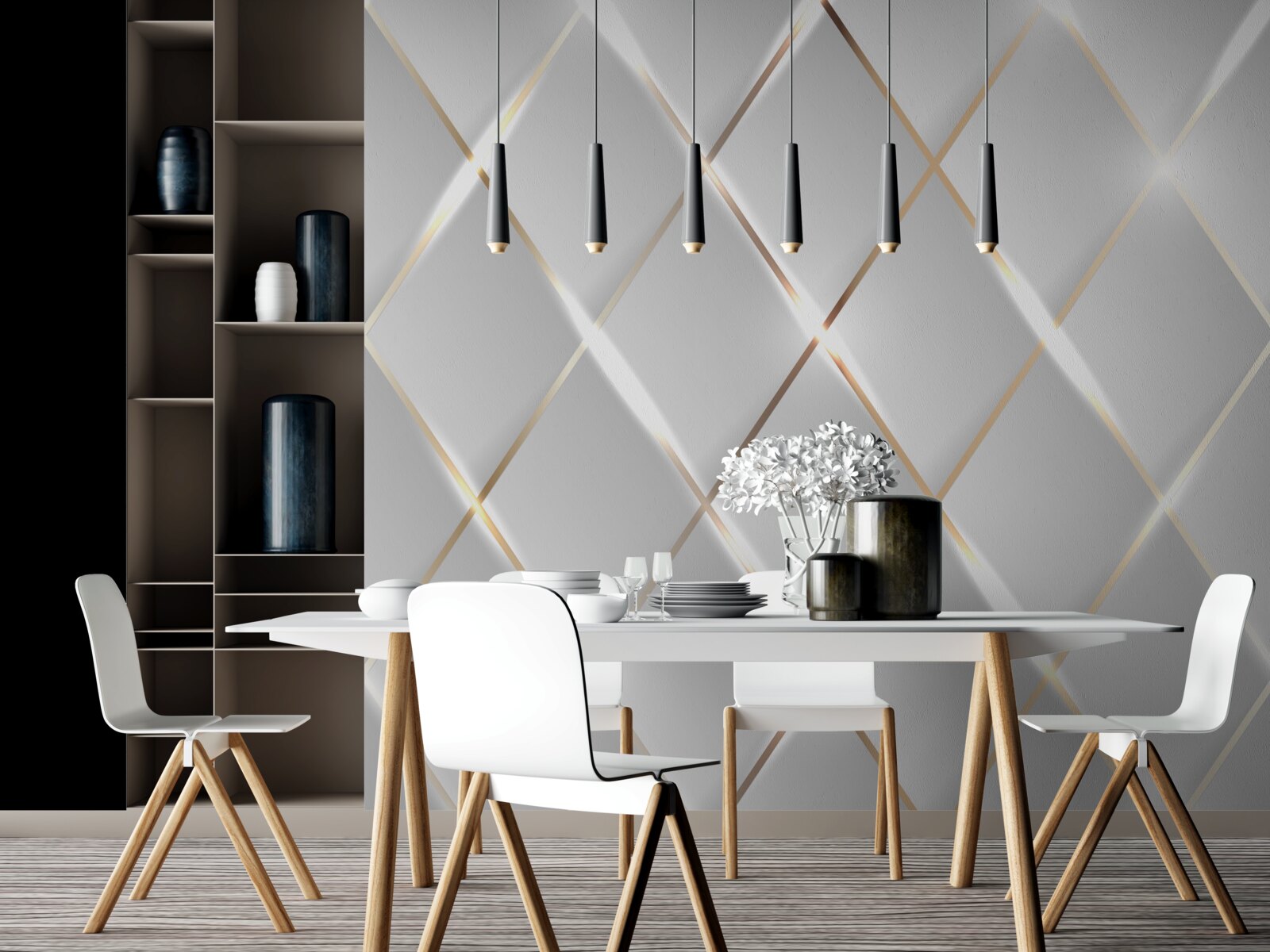 Fotobehang gouden en zilveren porseleinen sets