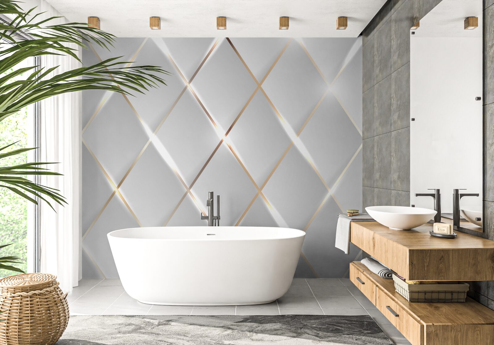 Fotobehang gouden en zilveren porseleinen sets