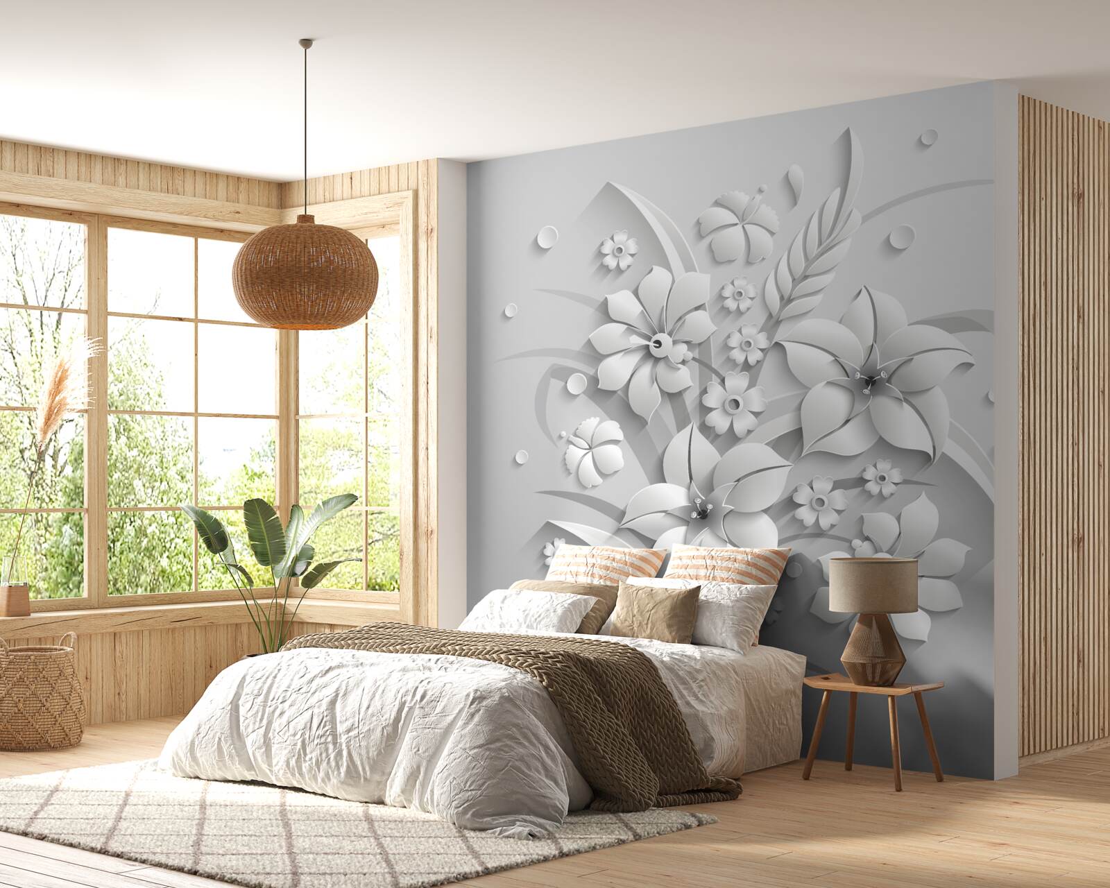 Fotobehang sneeuwwitte bloemen als melk, op een witte achtergrond