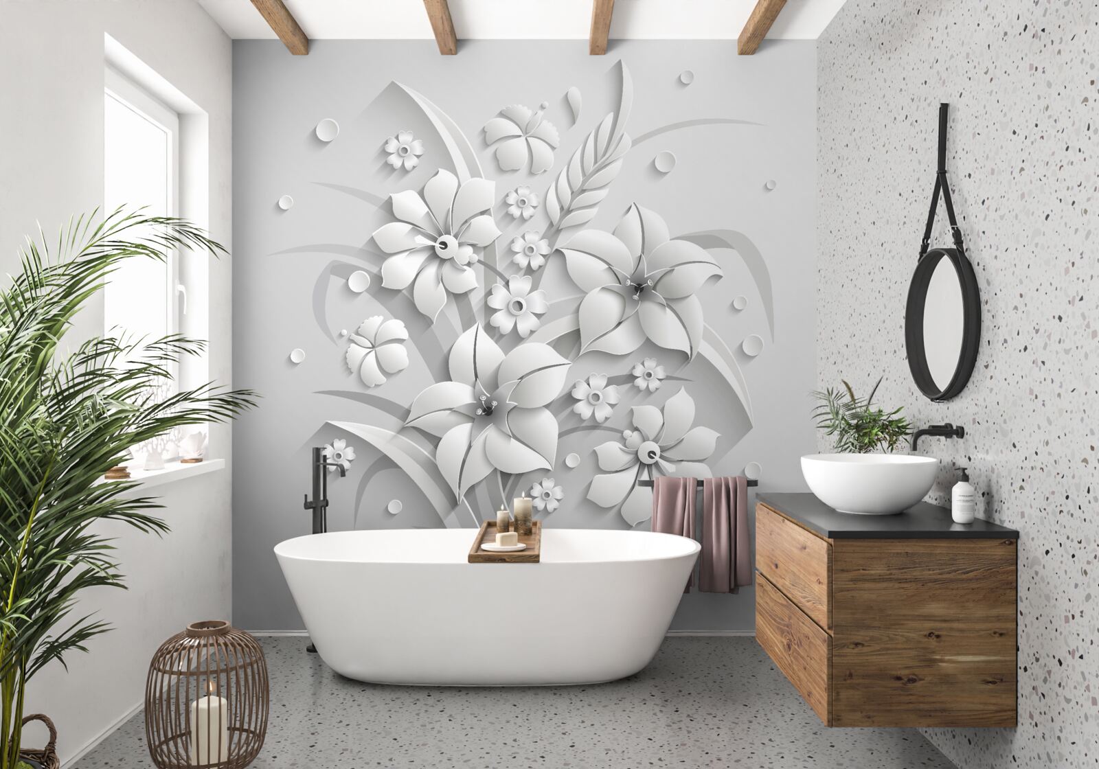 Fotobehang sneeuwwitte bloemen als melk, op een witte achtergrond