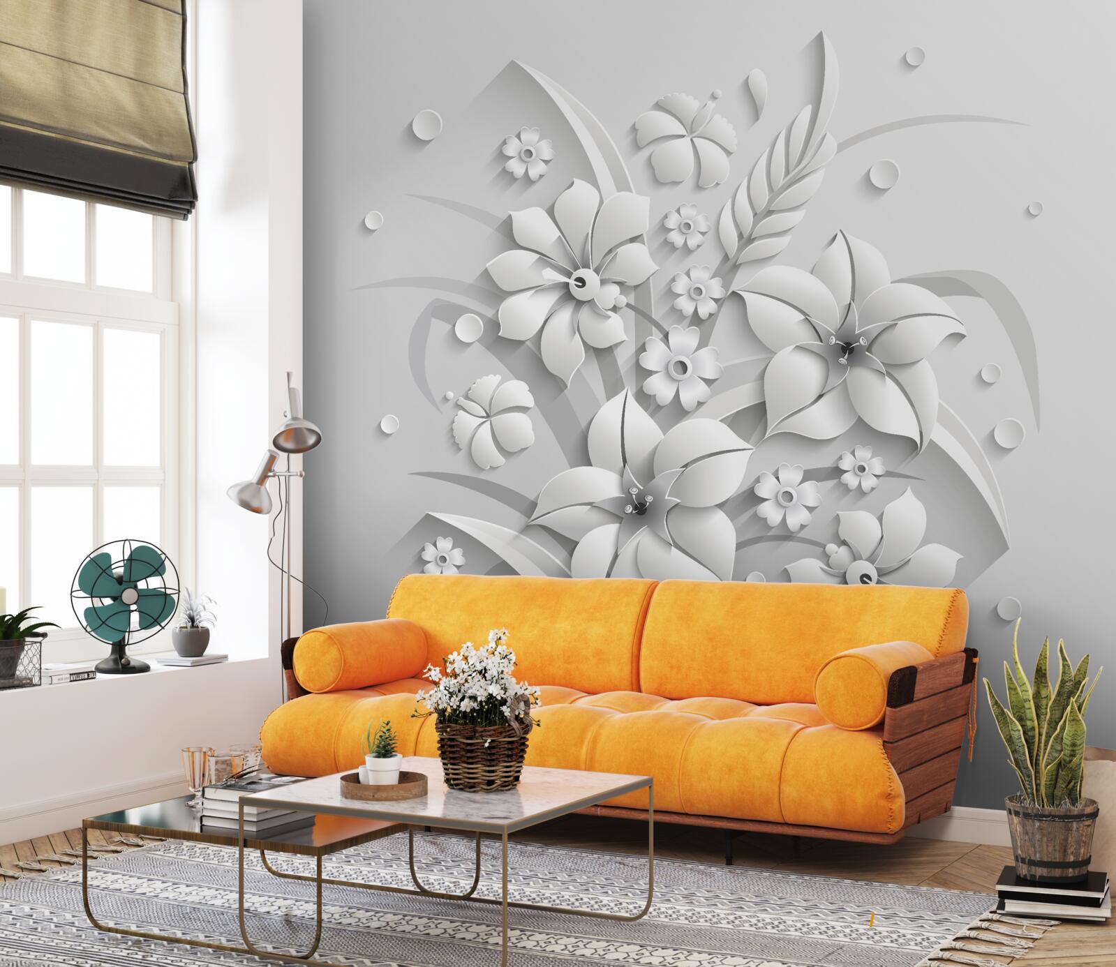 Fotobehang sneeuwwitte bloemen als melk, op een witte achtergrond