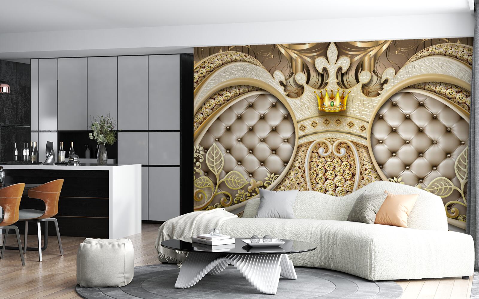 Fotobehang bladornamenten van goud