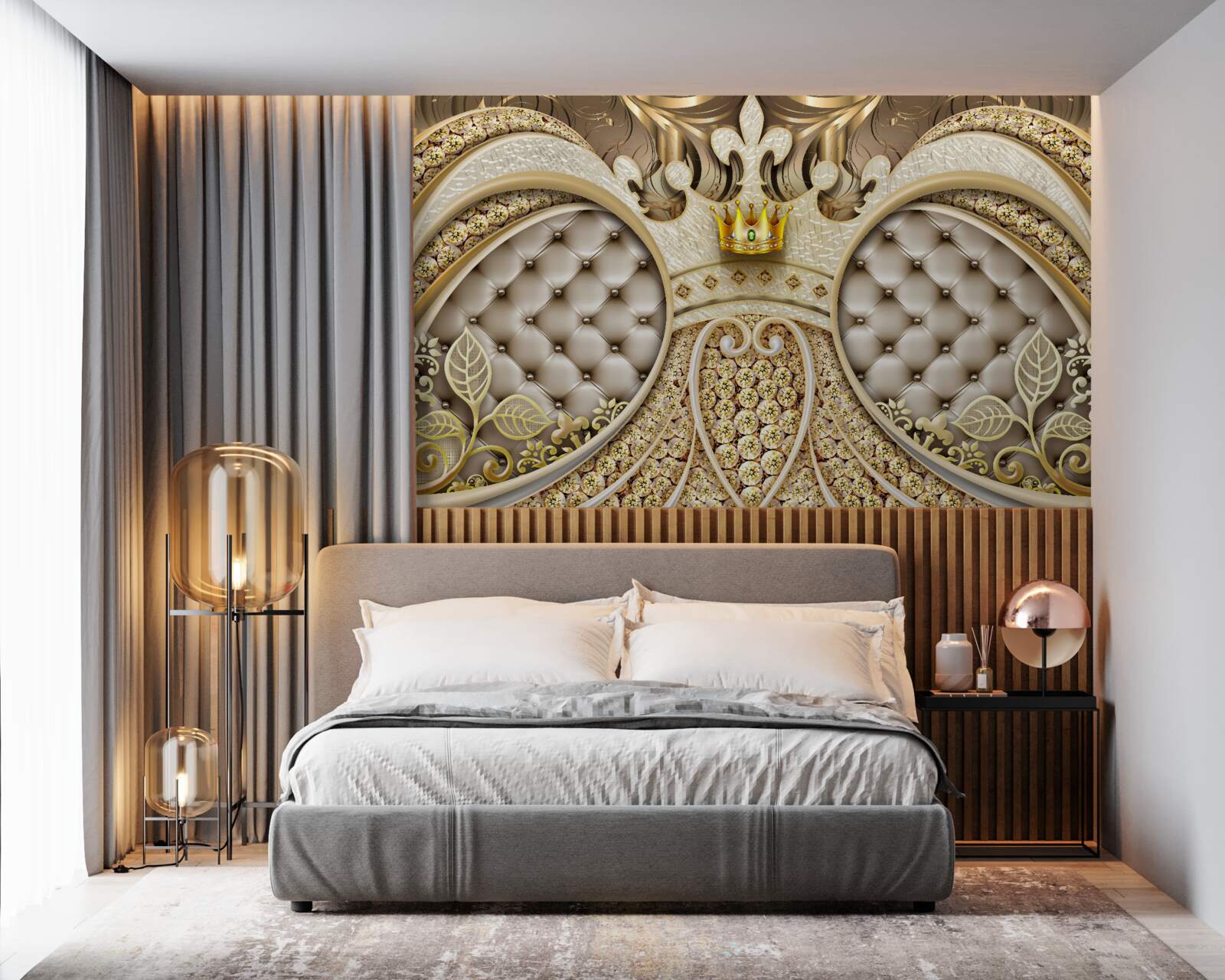 Fotobehang bladornamenten van goud