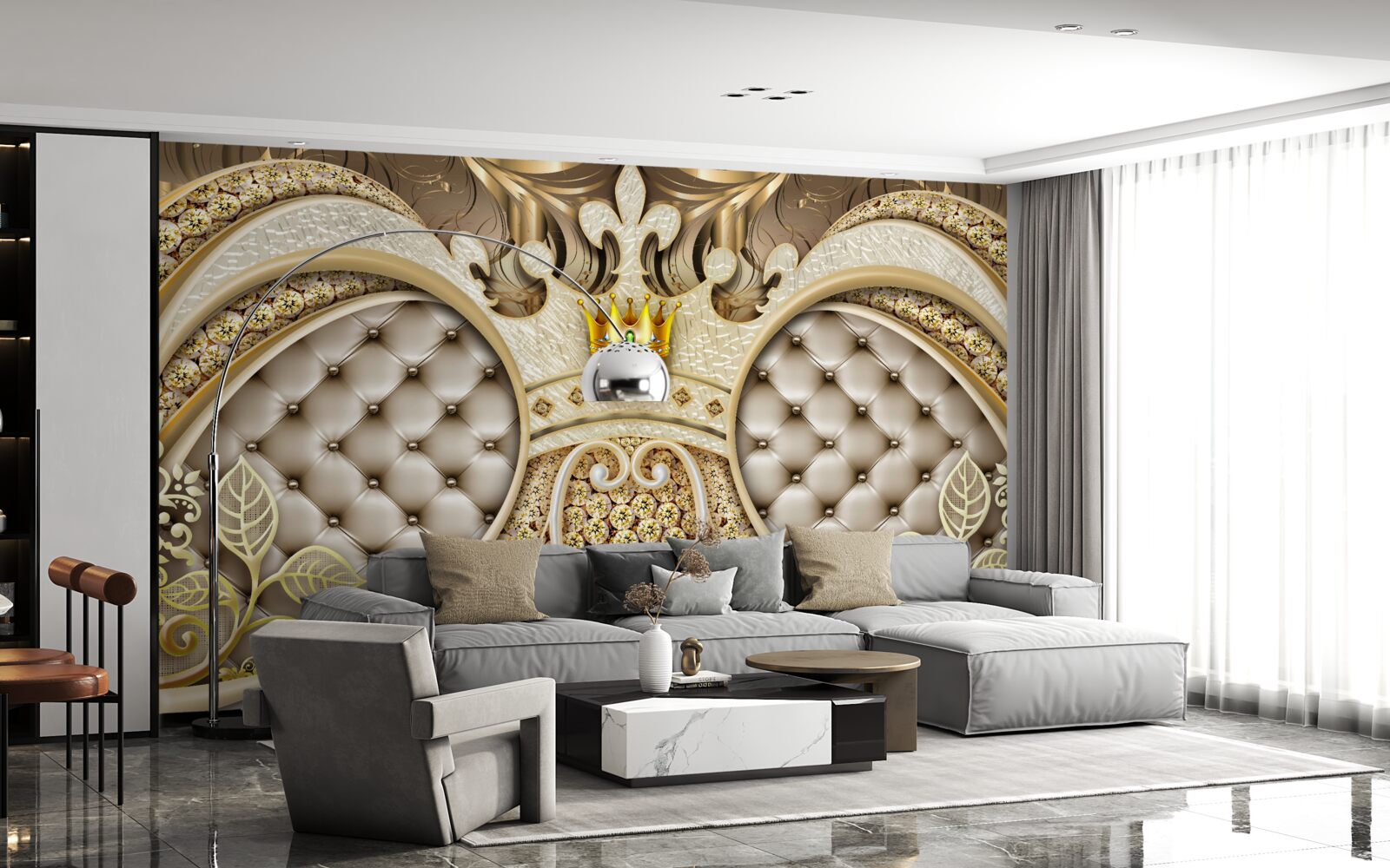 Fotobehang bladornamenten van goud