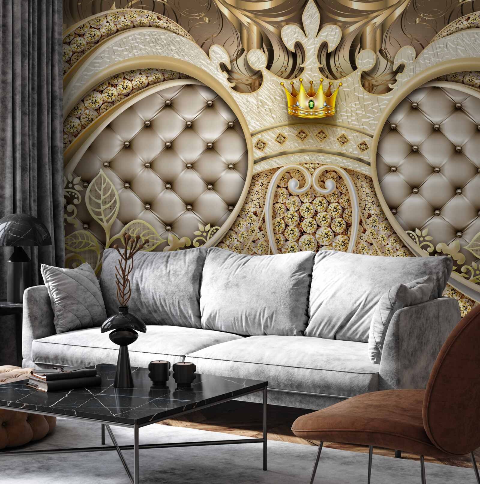 Fotobehang bladornamenten van goud