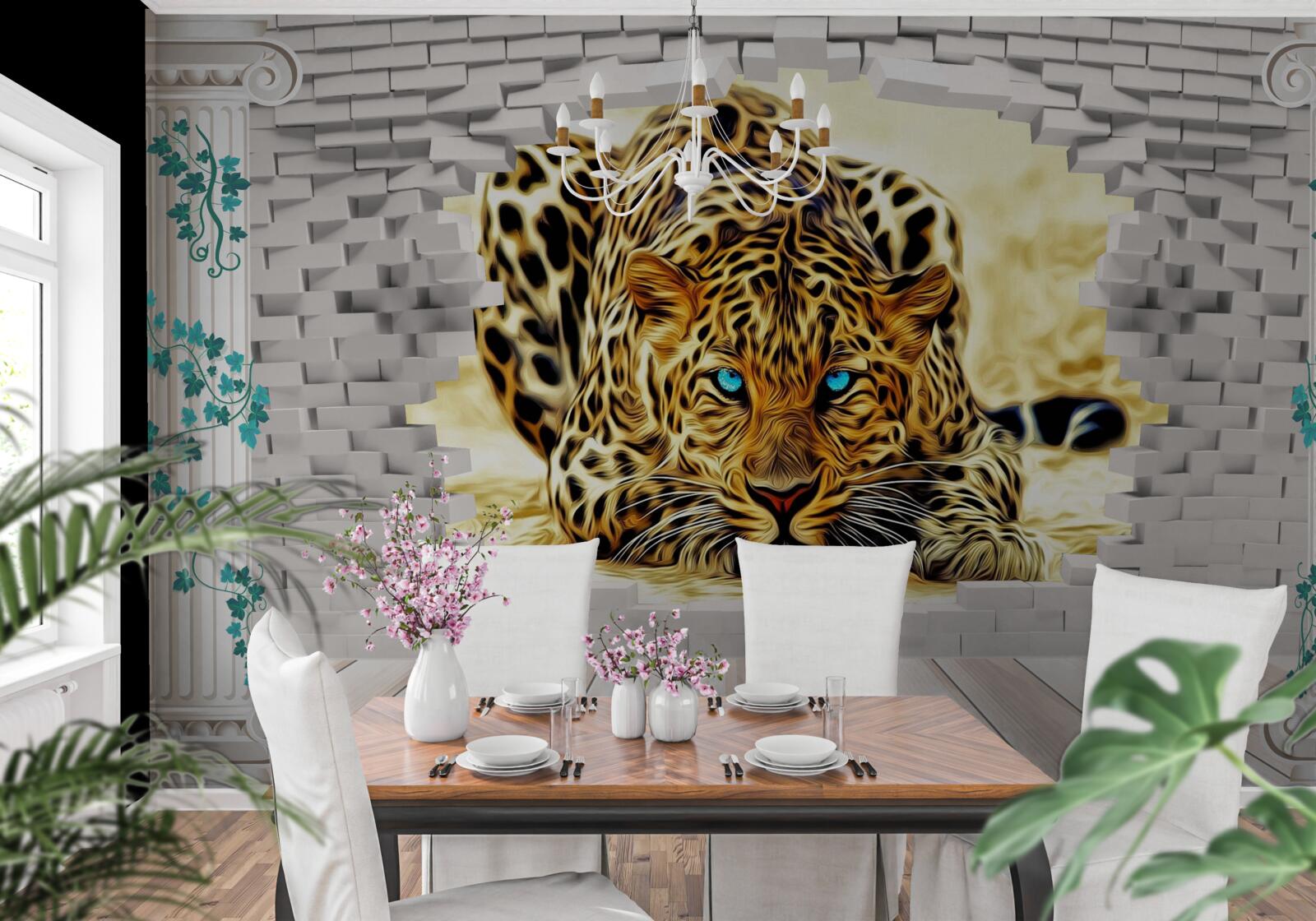 Fotobehang onheilspellende panter vernietigt de barrière