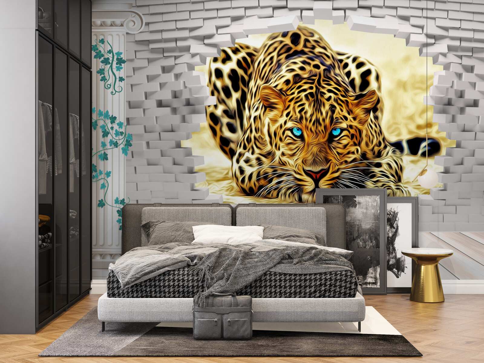 Fotobehang onheilspellende panter vernietigt de barrière