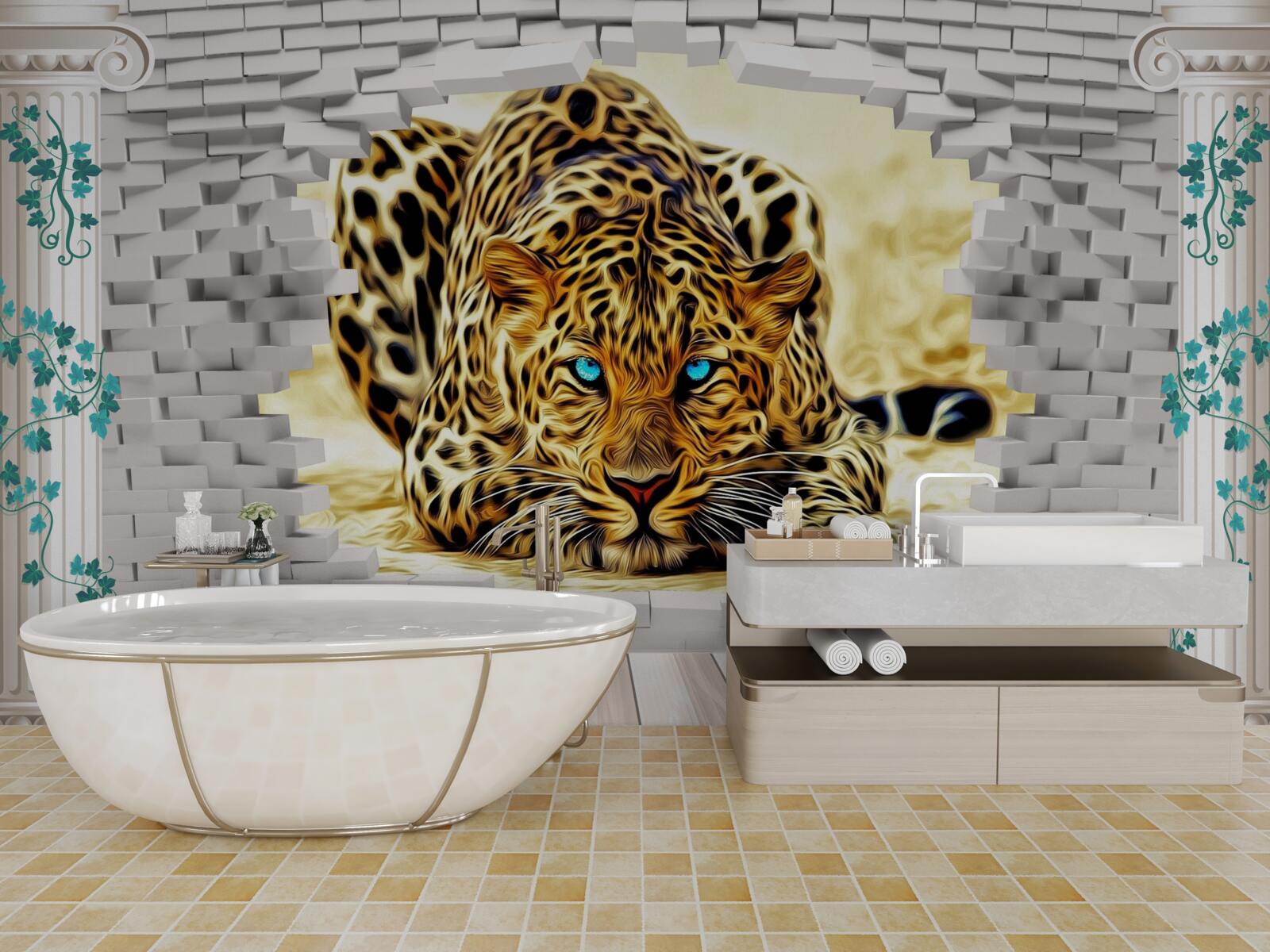 Fotobehang onheilspellende panter vernietigt de barrière