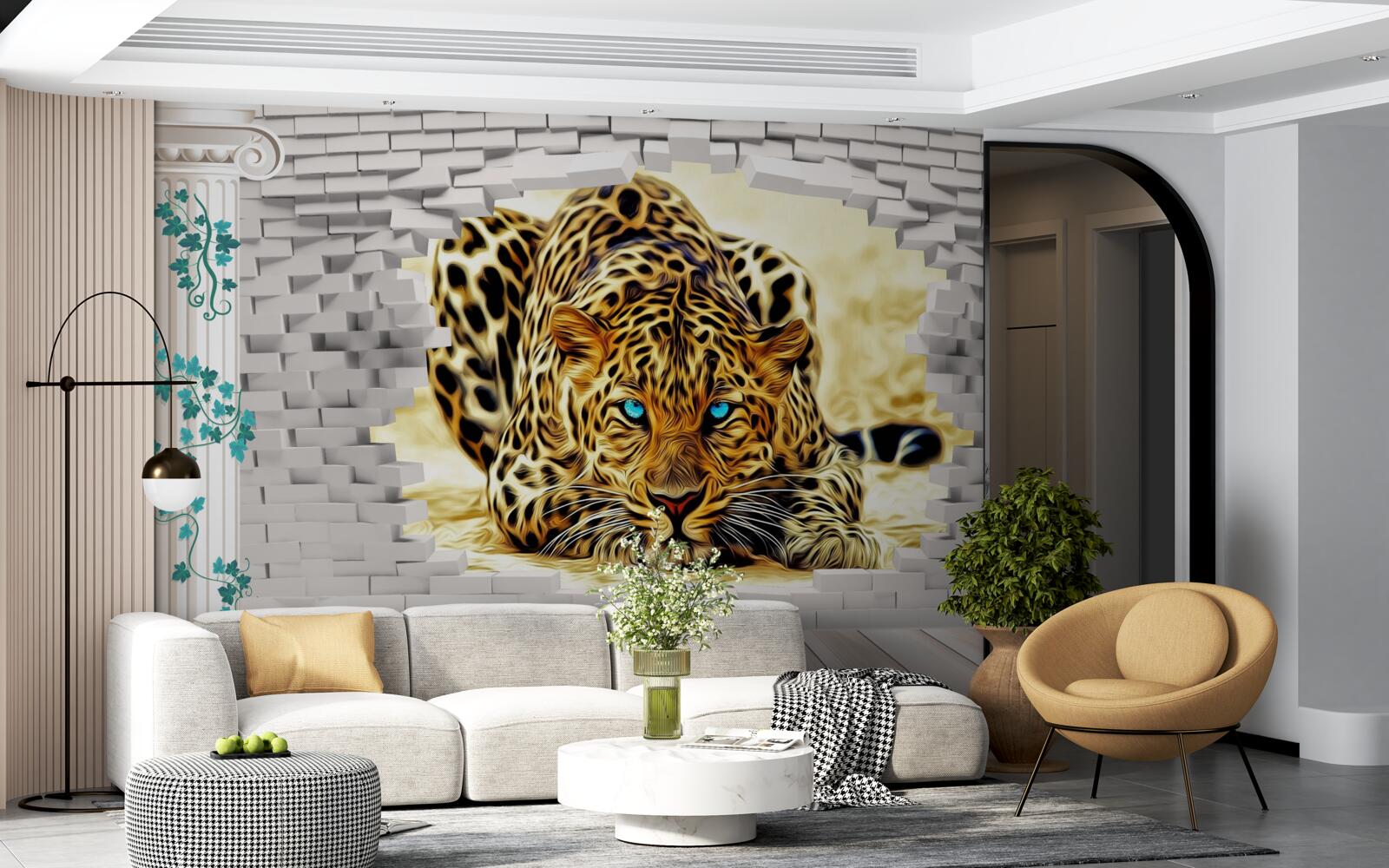 Fotobehang onheilspellende panter vernietigt de barrière