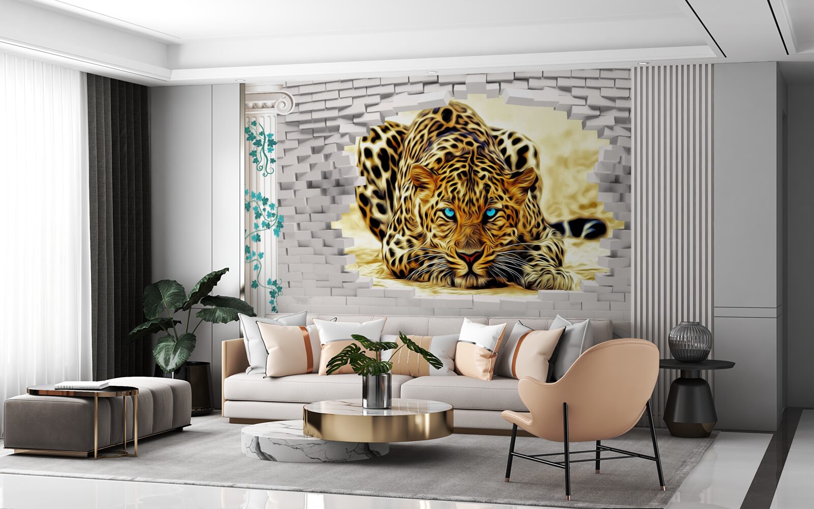 Fotobehang onheilspellende panter vernietigt de barrière