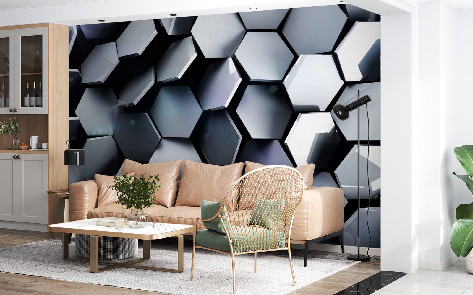 Fotobehang vijfhoeken in 3d met mapping