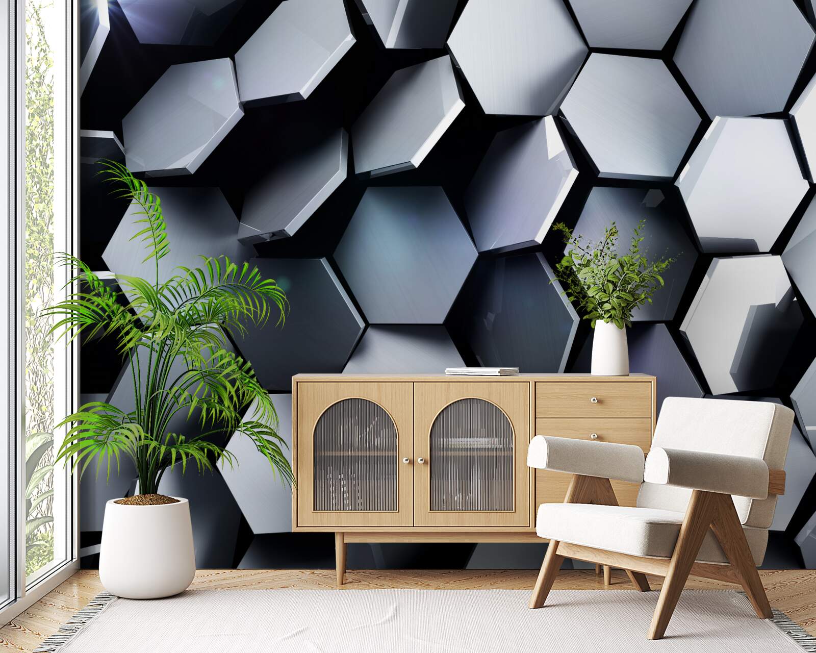 Fotobehang vijfhoeken in 3d met mapping