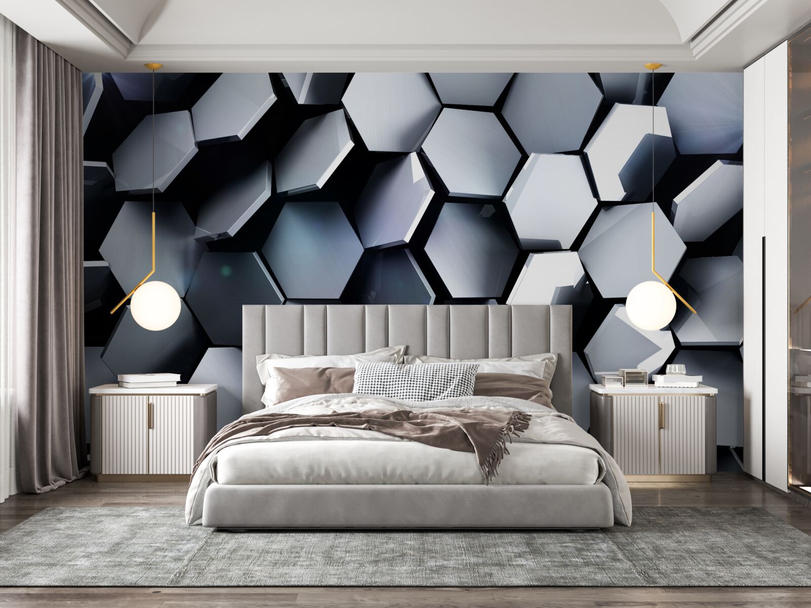 Fotobehang vijfhoeken in 3d met mapping