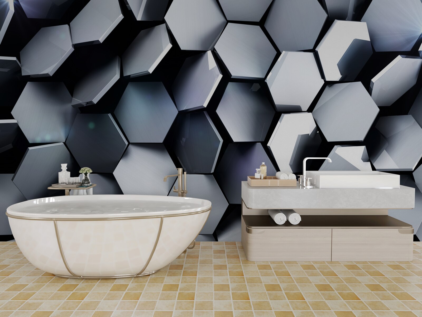 Fotobehang vijfhoeken in 3d met mapping