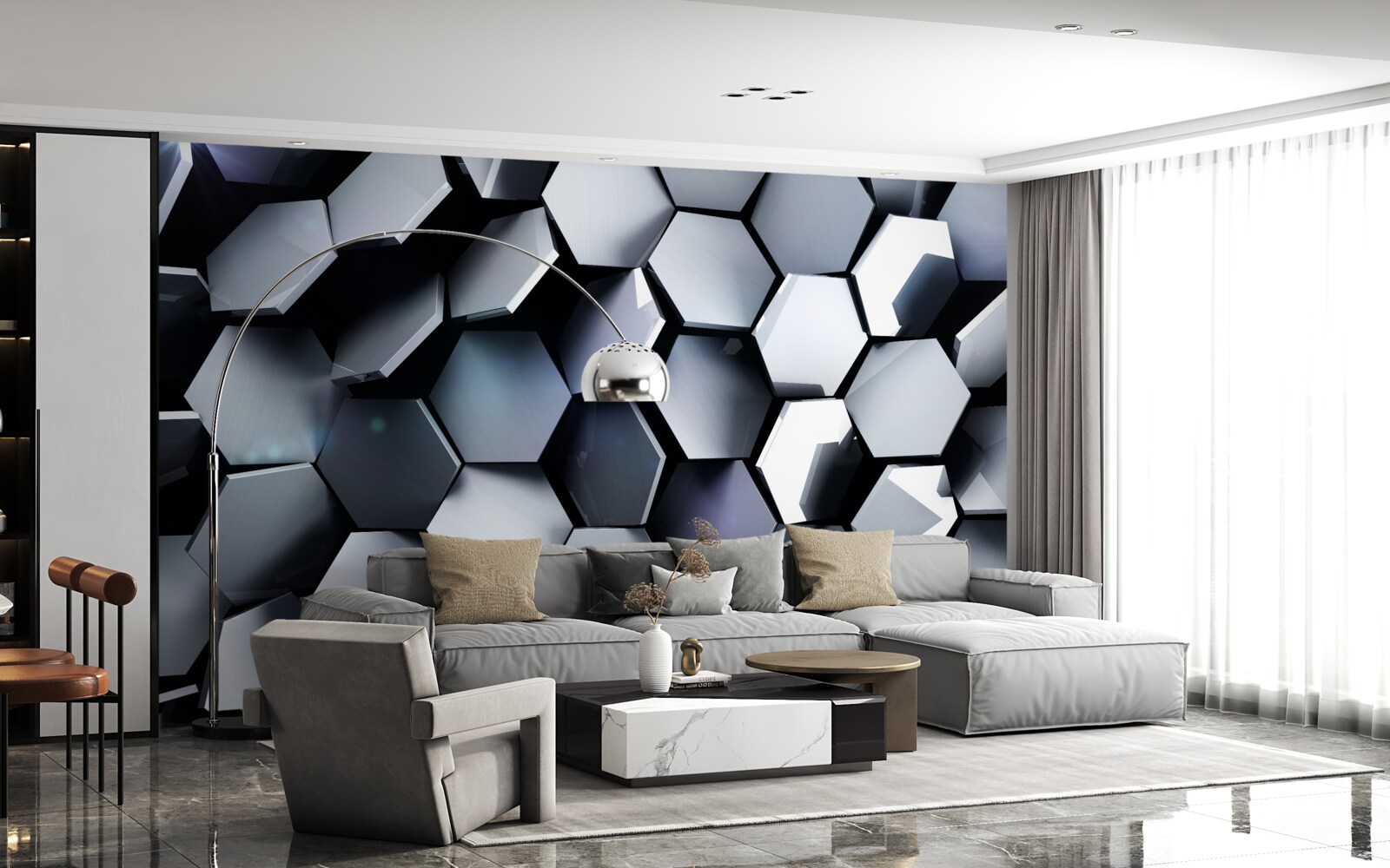 Fotobehang vijfhoeken in 3d met mapping