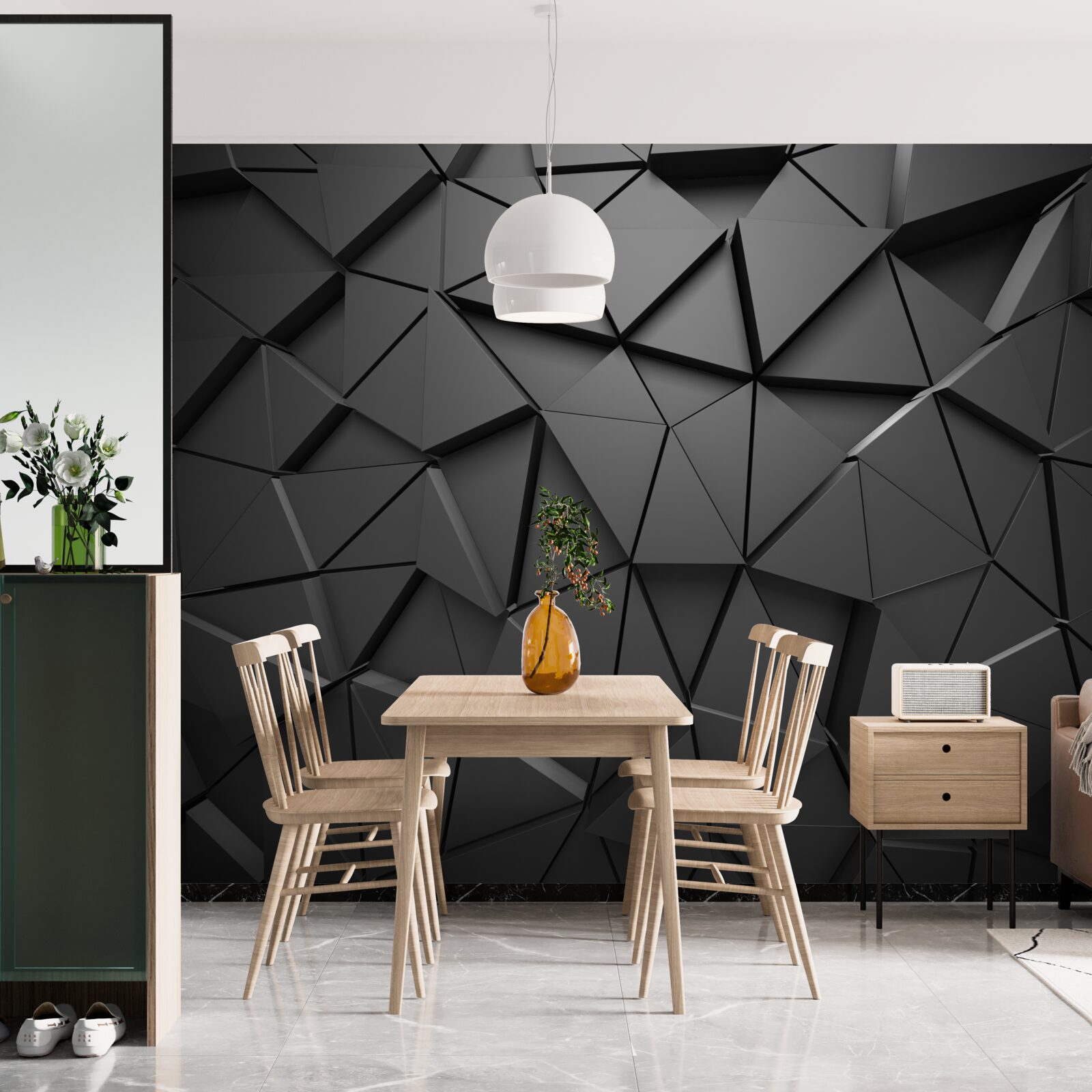 Fotobehang driehoekige elementen in een donker mozaïekpatroon