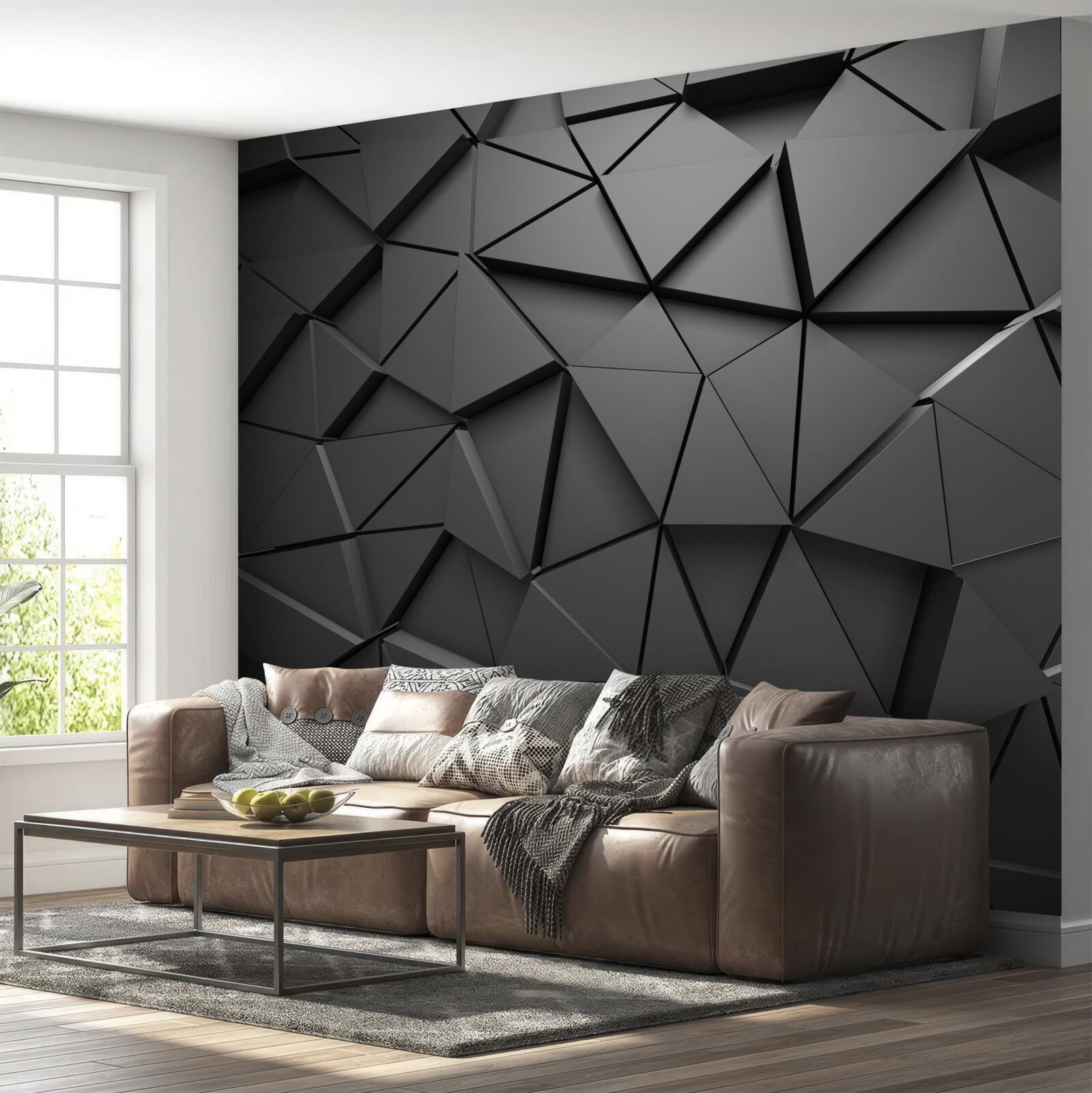 Fotobehang driehoekige elementen in een donker mozaïekpatroon