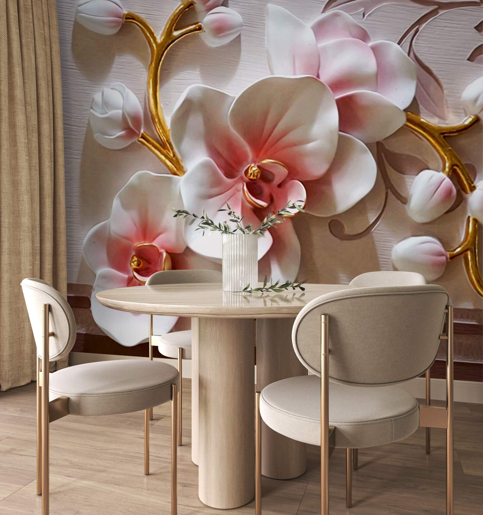 Fotobehang bloeiende majestueuze orchideeën en ongeopende knoppen