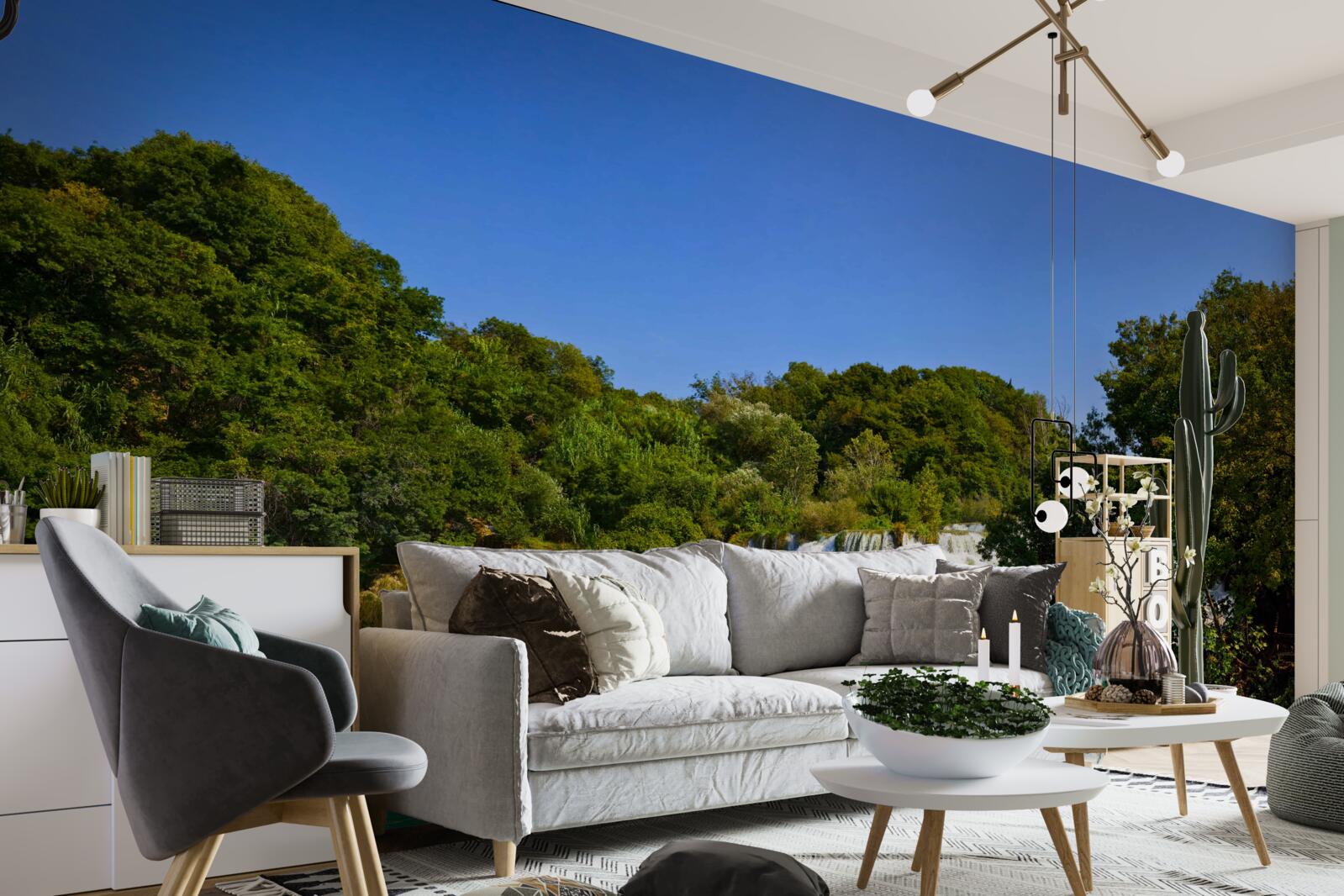 Fotobehang uitzicht op bospaden en donderende watervallen