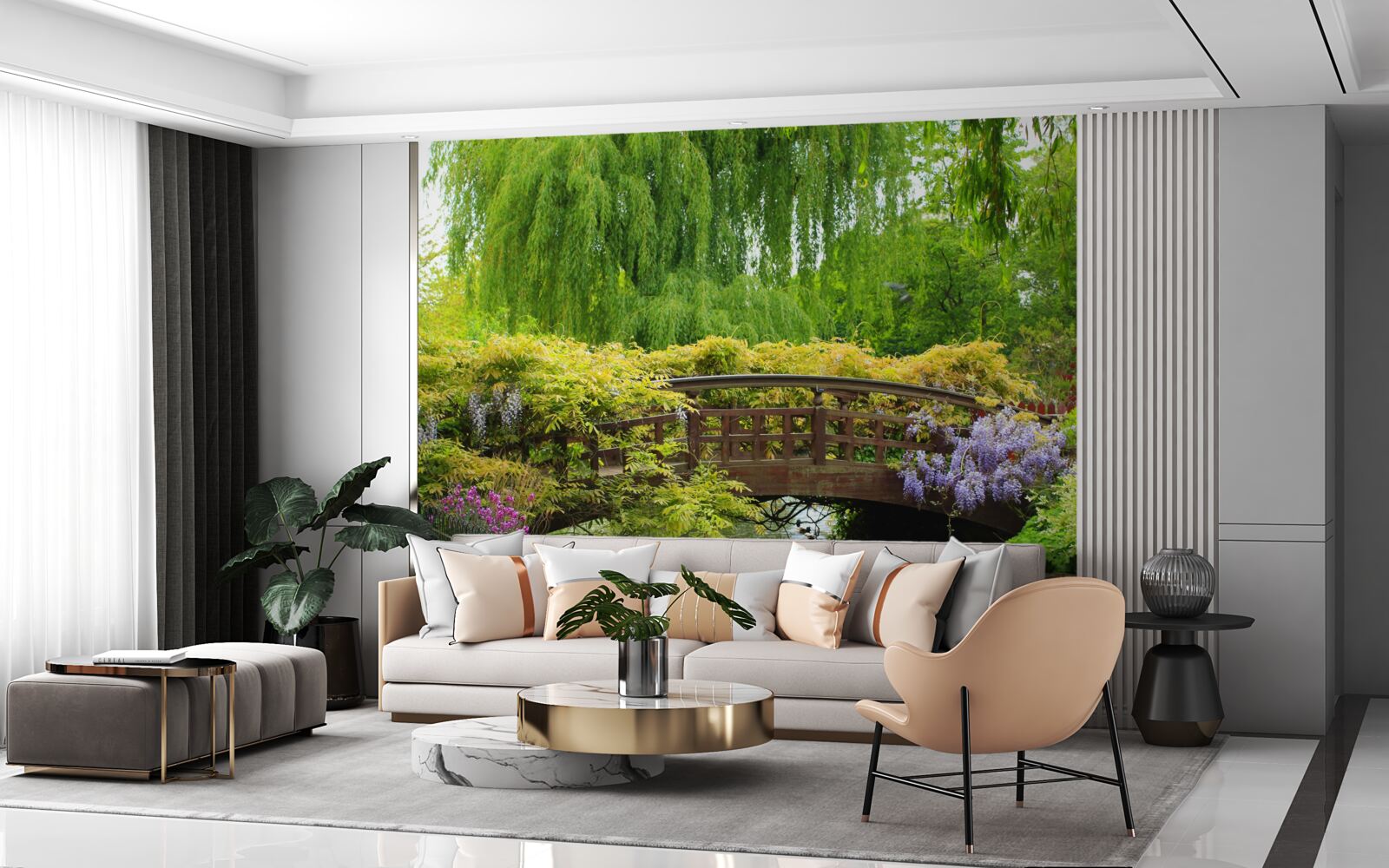 Fotobehang adembenemend panorama van de brug over de rivier