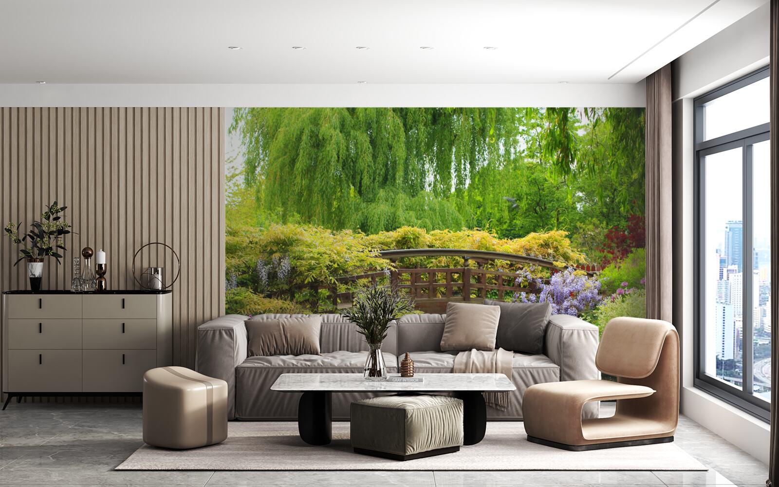 Fotobehang adembenemend panorama van de brug over de rivier