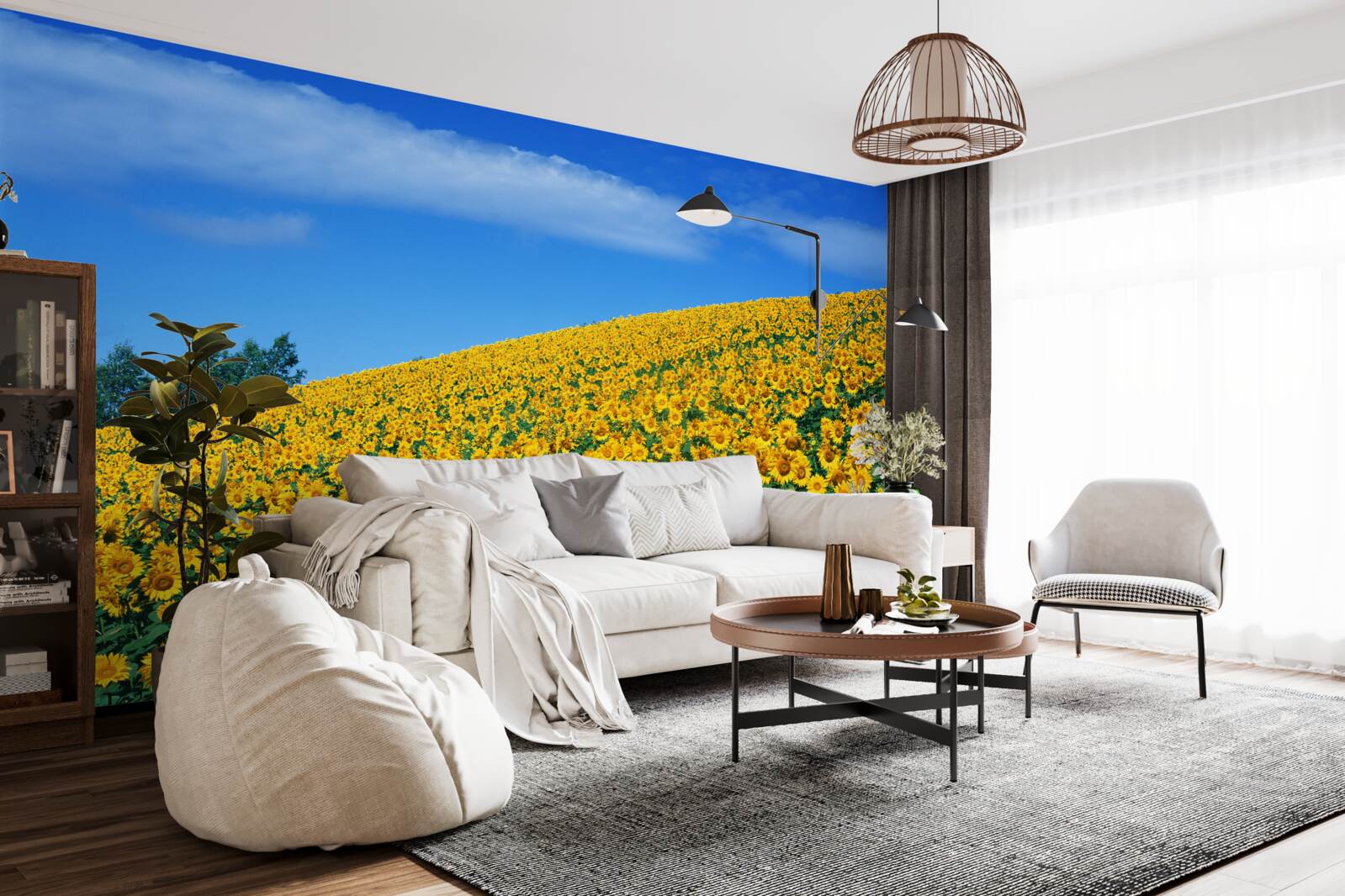 Fotobehang Een geweldige ruimte met zonnebloemen