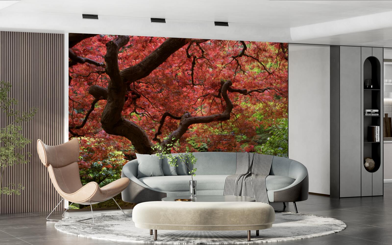 Fotobehang Japanse esdoorn bij de vijver in de herfst