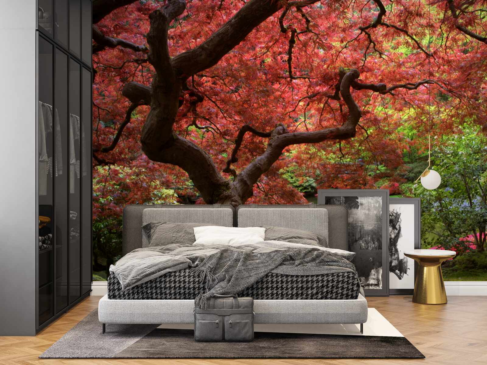 Fotobehang Japanse esdoorn bij de vijver in de herfst