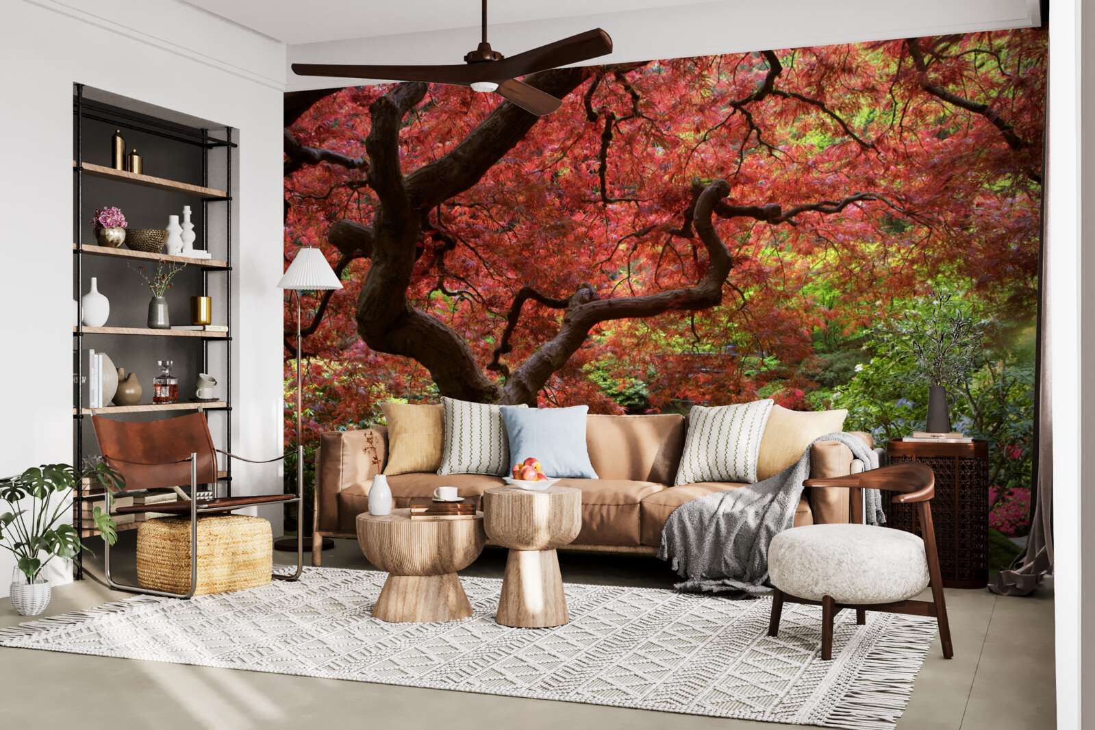 Fotobehang Japanse esdoorn bij de vijver in de herfst